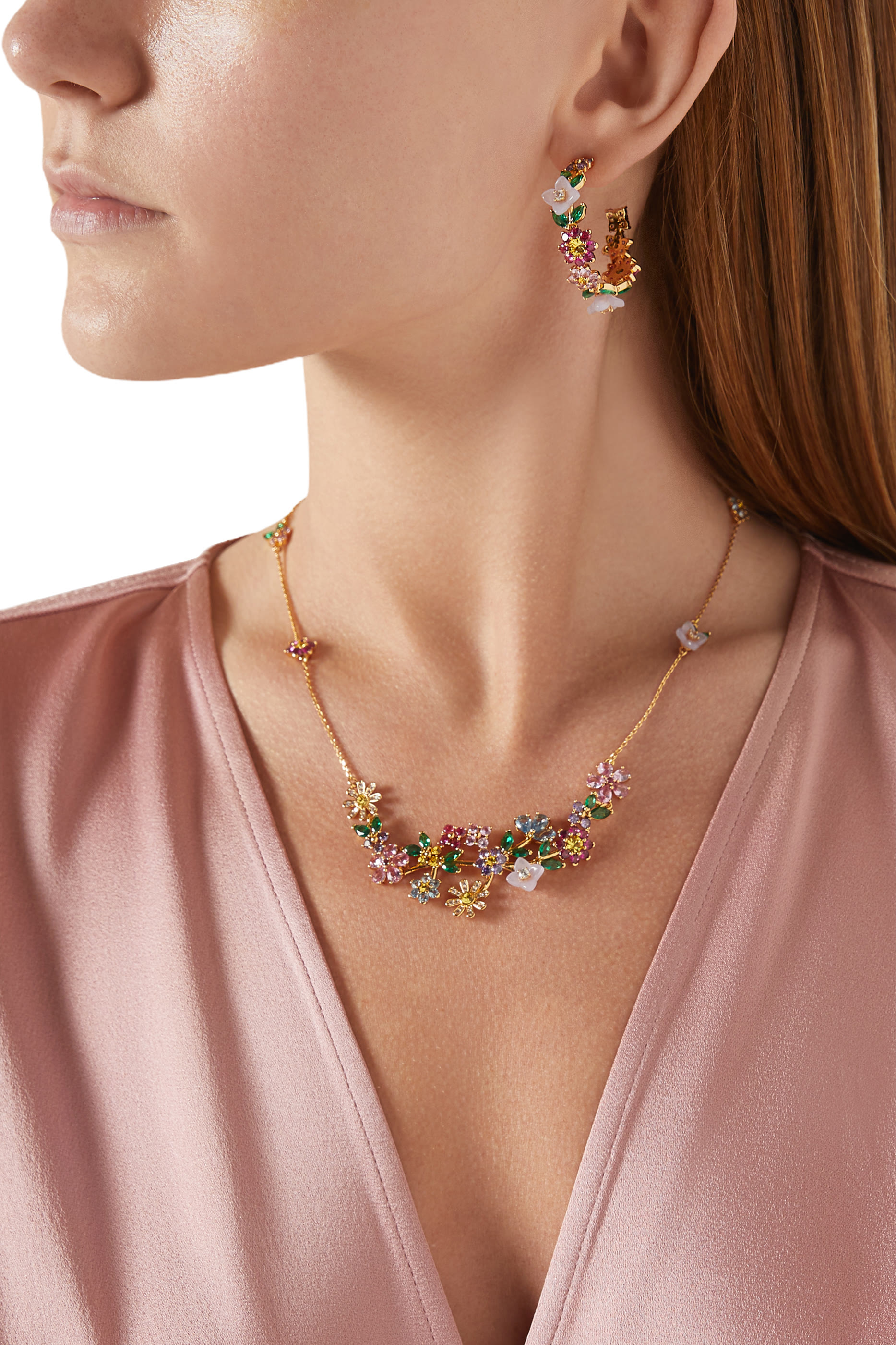 Bursting Blooms Hoops, Brass, Titanium Posts & Cubic Zirconia, Czech Glass Stone, Resin