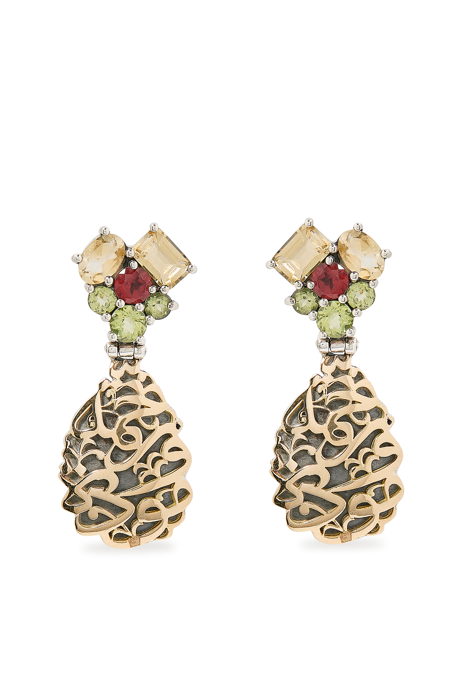 El Nur Drop Earrings, 18k Yellow Gold, Sterling Silver & Citrine, Tourmaline