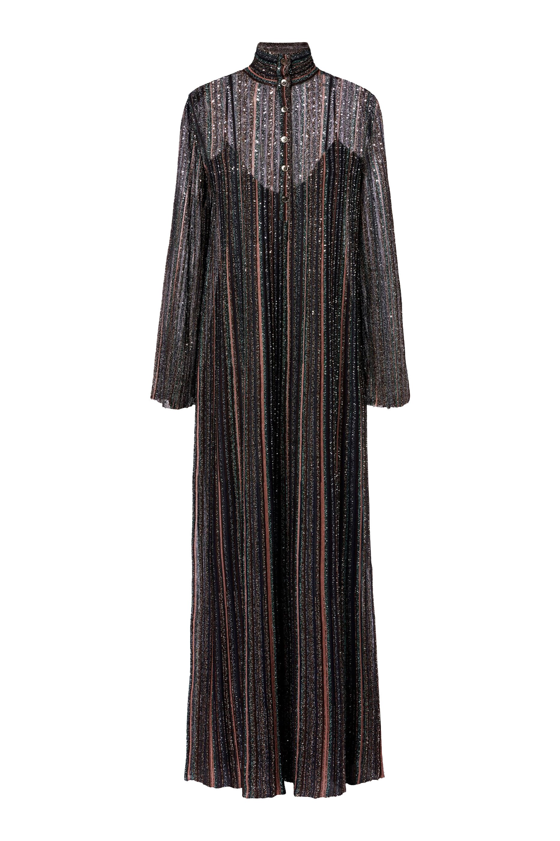 Ribbed Viscose Lam&eacute; Kaftan With Wide Sleeves
