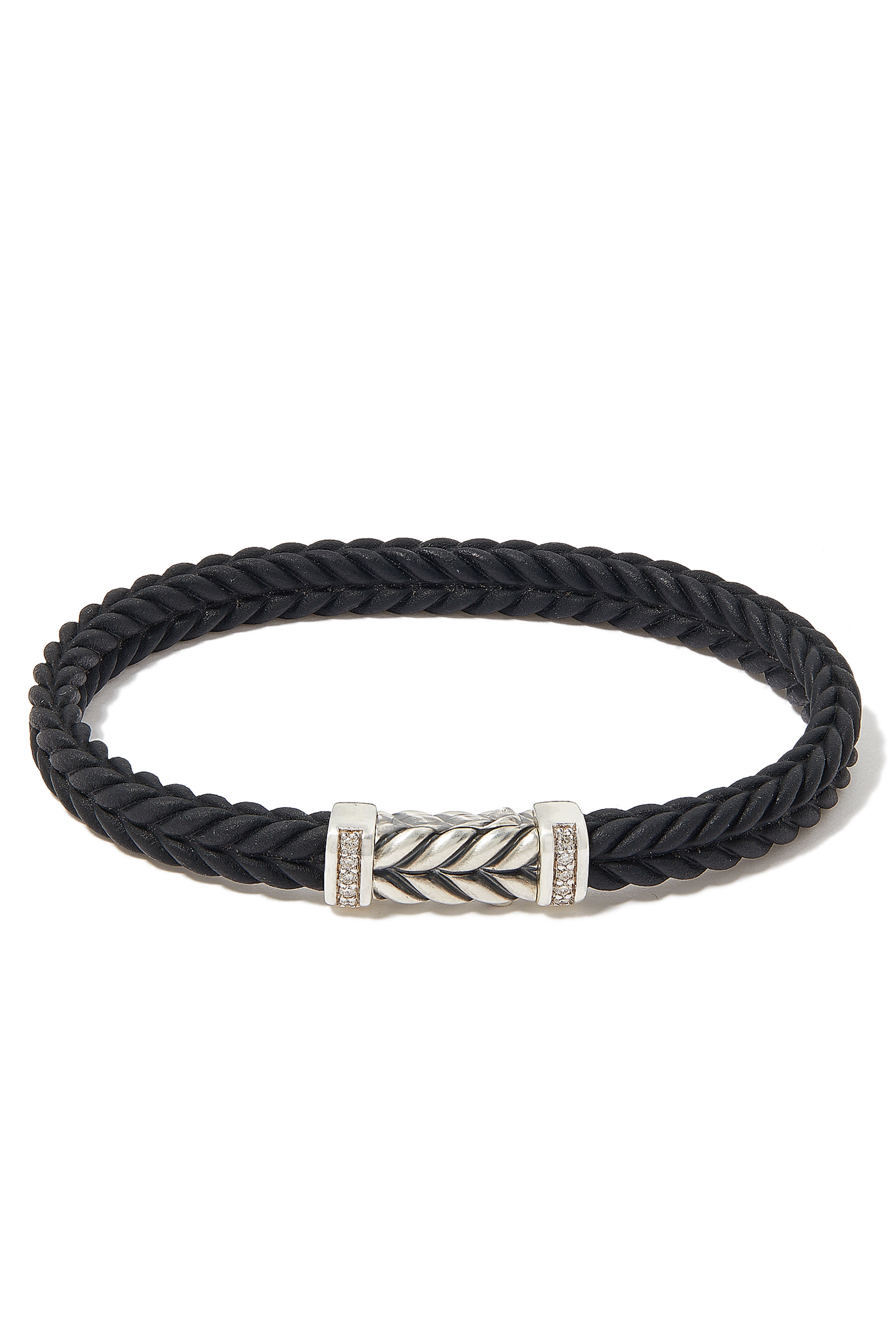 Chevron Woven Rubber Bracelet , Sterling Silver & Pav&eacute;-set Black Diamonds