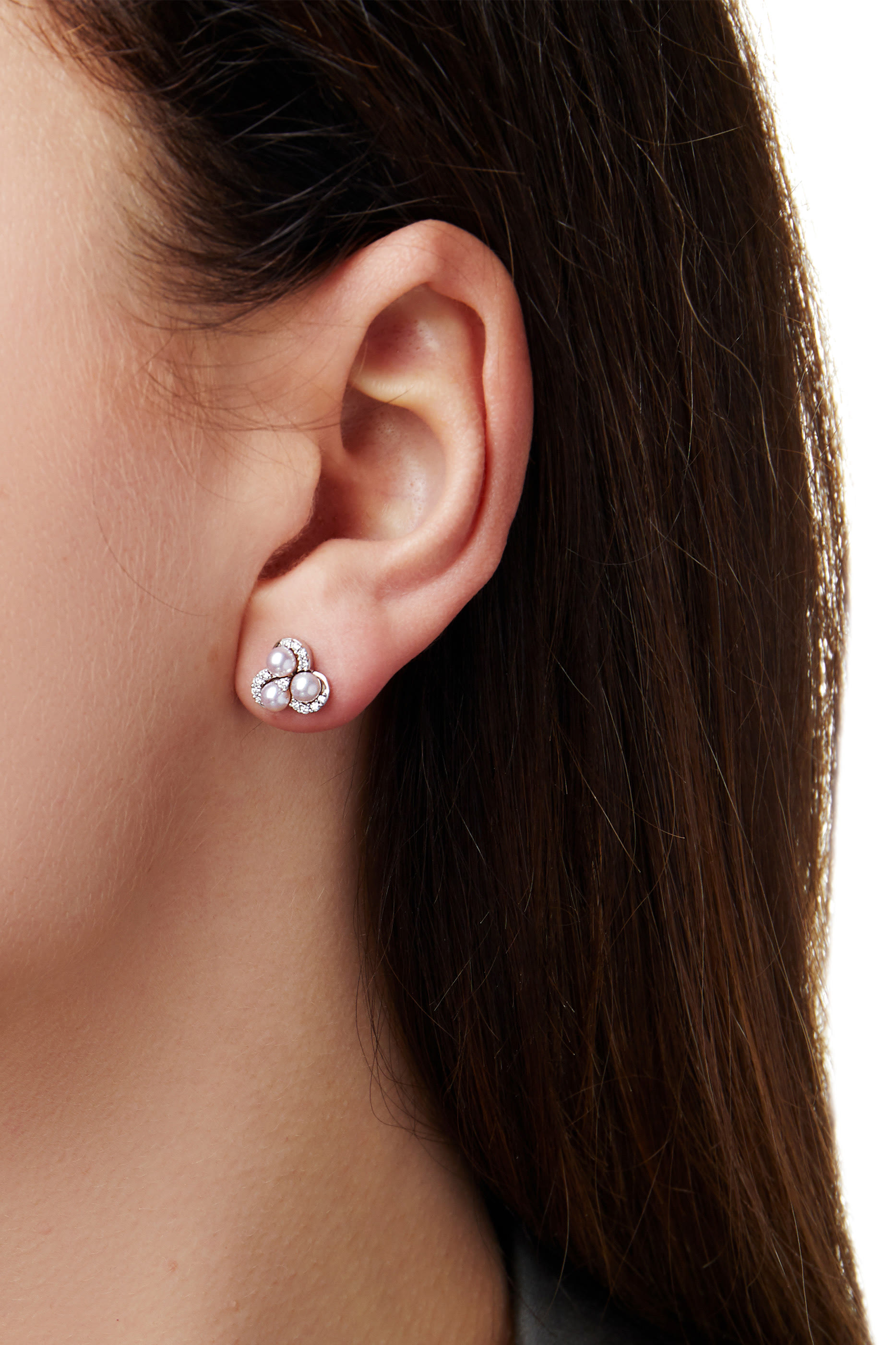 Sleek Cluster Earrings, 18k White Gold with Akoya Pearls & Diamonds