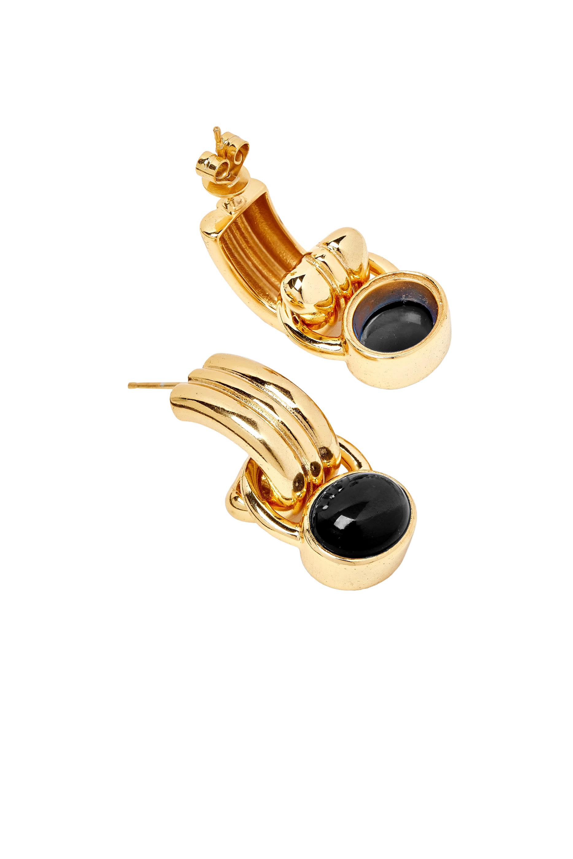 Pure Earrings, 22k Gold-Plated Brass & Black Onyx