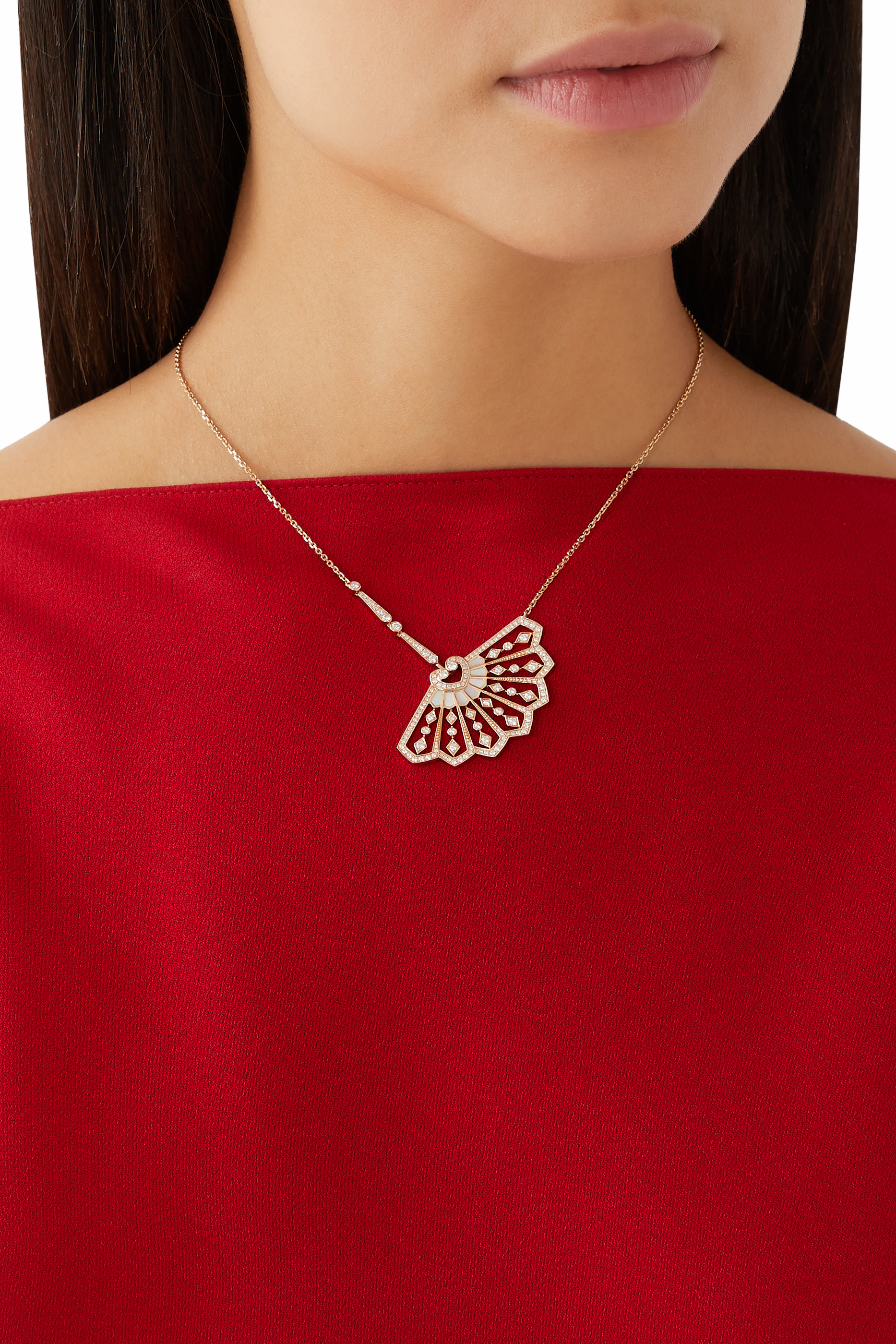 Fanfare Symphony Pendant, 18K Rose Gold with Diamonds and Mother of Pearl