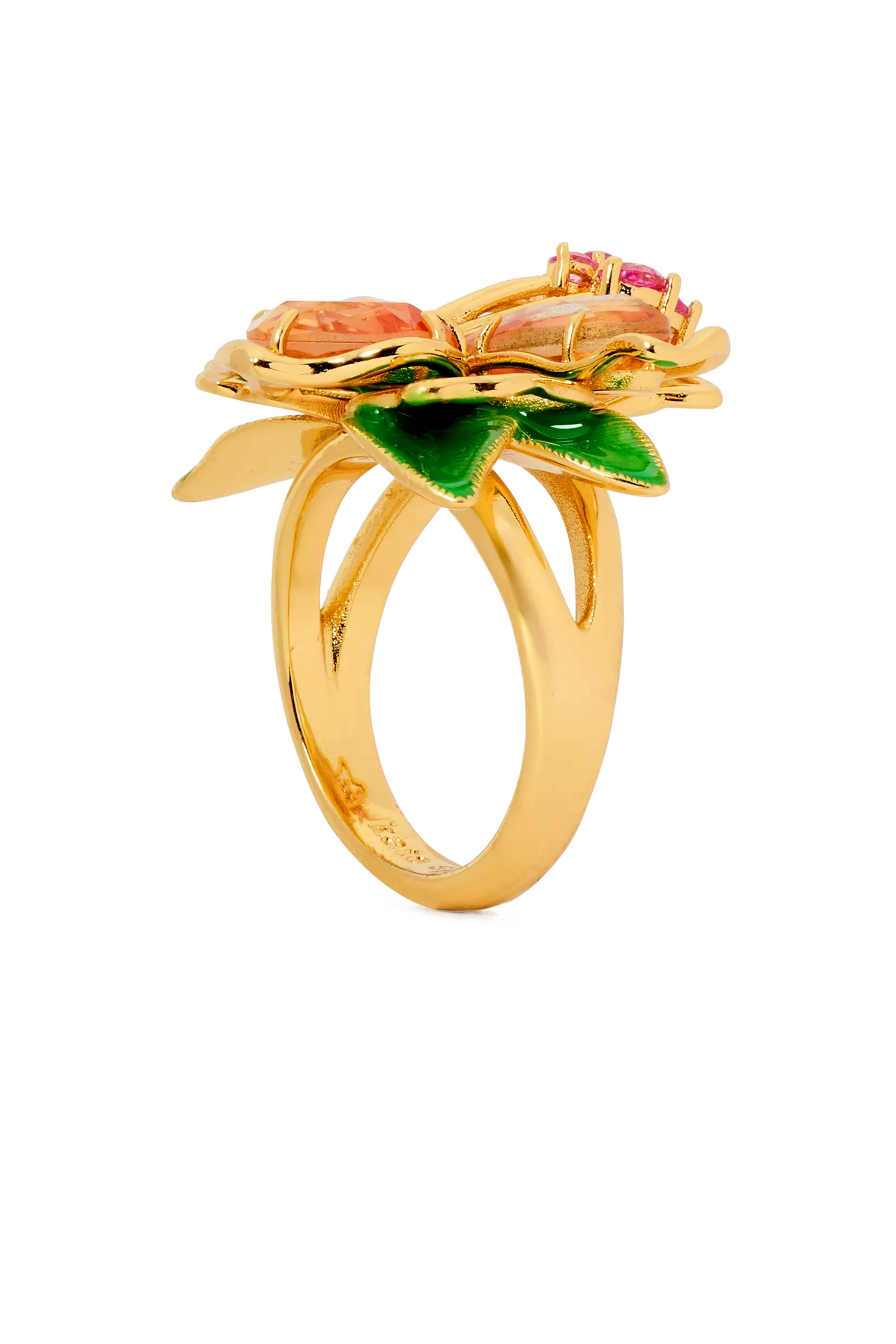 Paradise Flower Cocktail Ring, Plated Metal & Cubic Zirconia, Glass Stone, Enamel