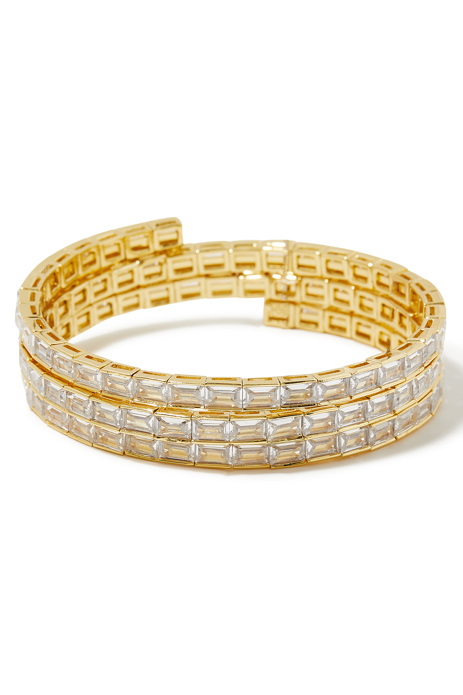 Baguette CZ Triple Wrap Bracelet, Gold-Plated Brass & Cubic Zirconia