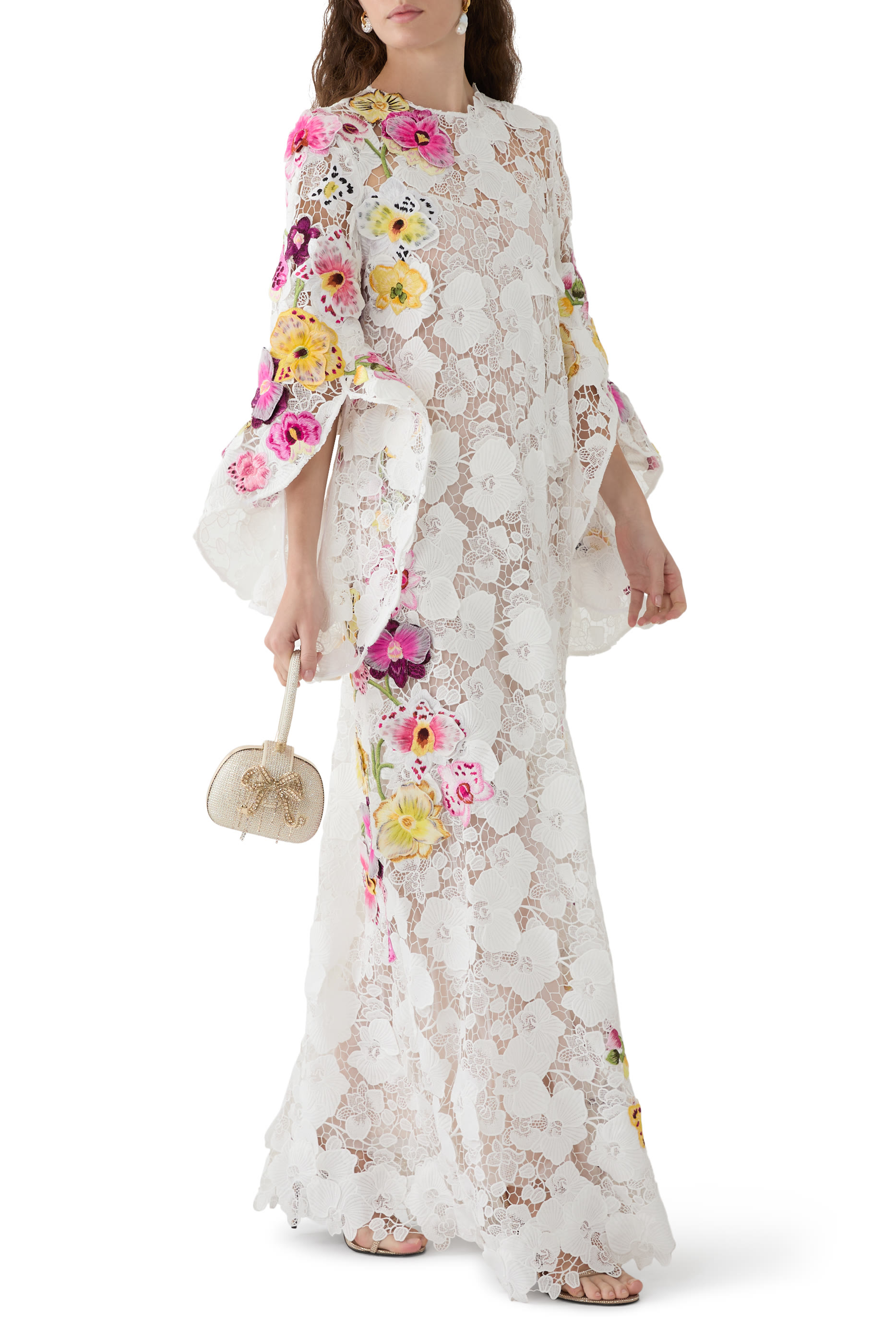 Orchid Embroidered Guipure Caftan