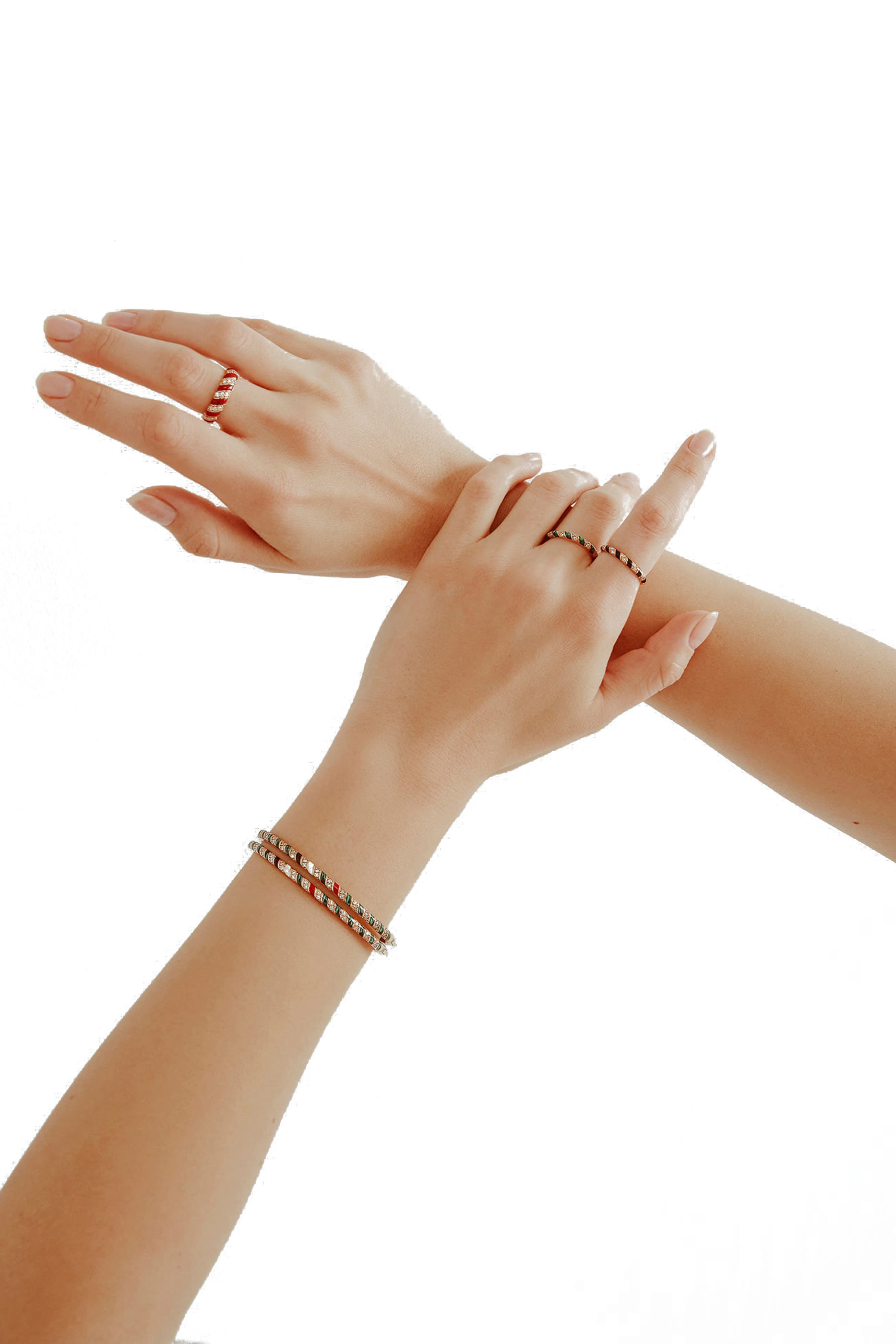 Tornado Ring, 18k Pink Gold with  Green Enamel & Diamonds