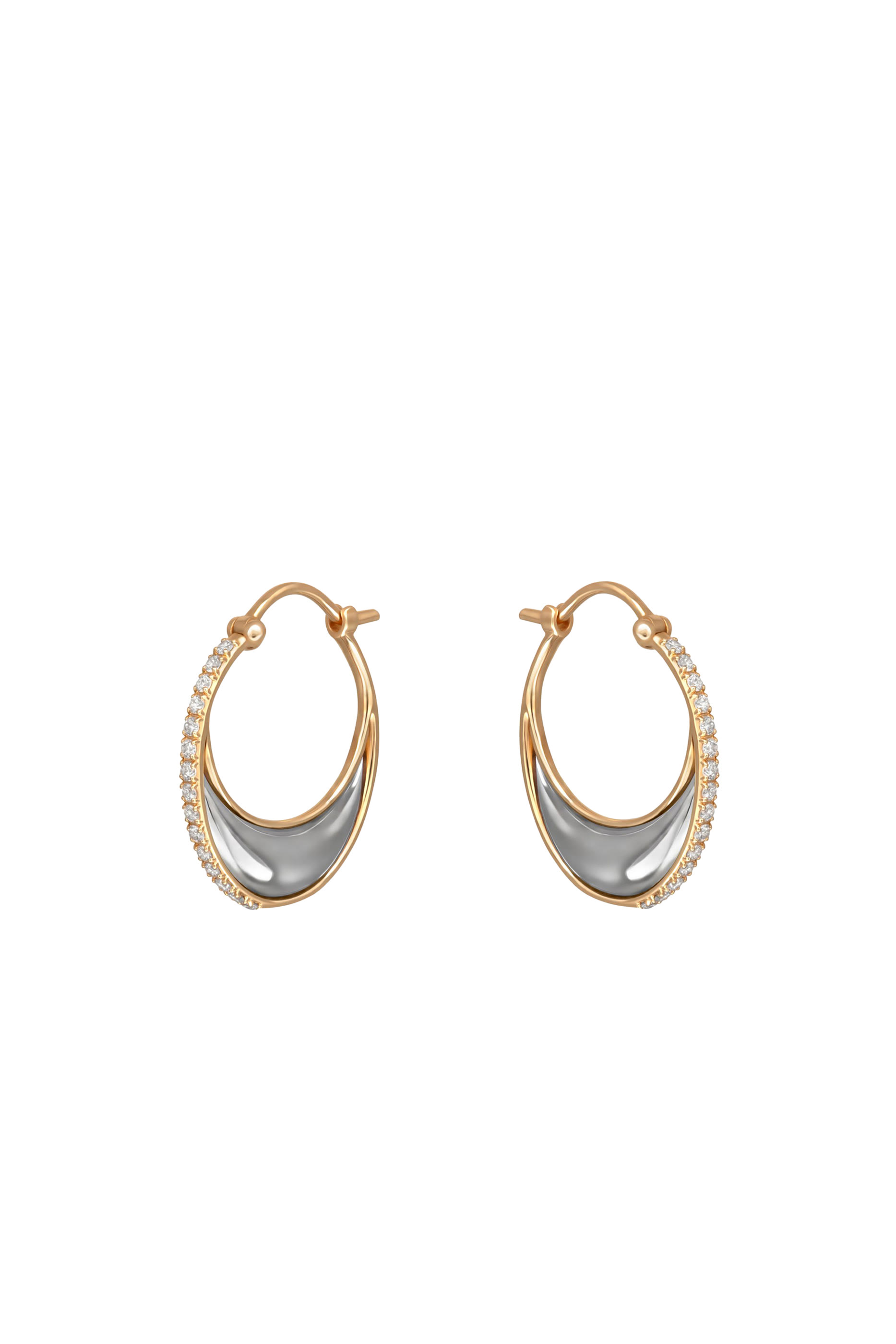 Bloop Moon Earrings, 18K Yellow Gold & White Diamonds