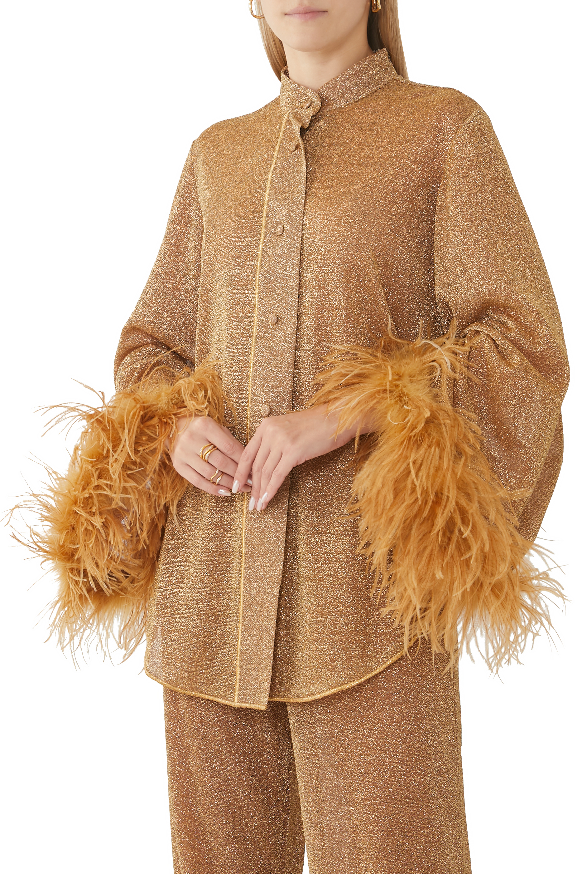 Lumiere Plumage Feather-Trim Shirt