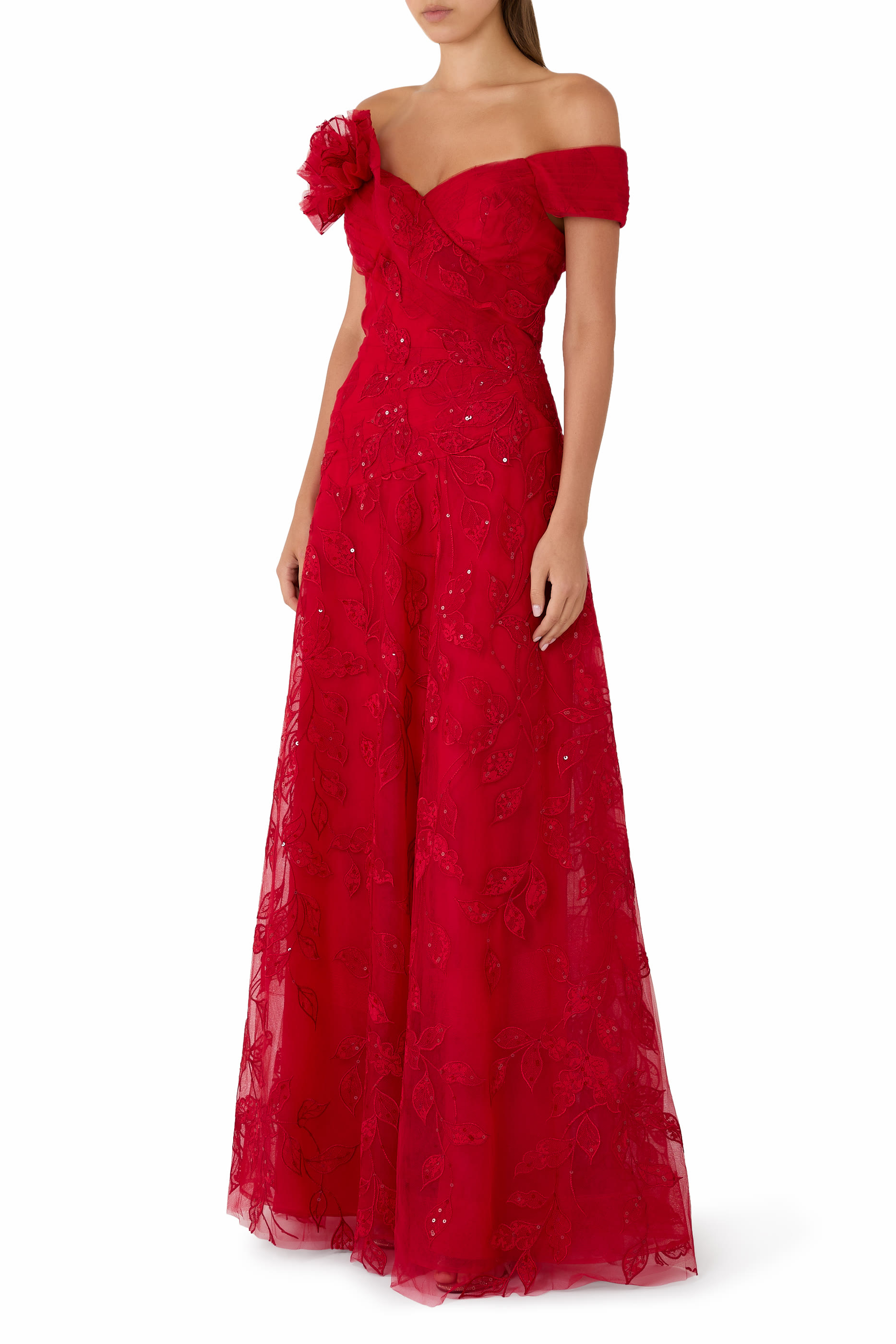 Lace Sweetheart Bodice Off The Shoulder Gown