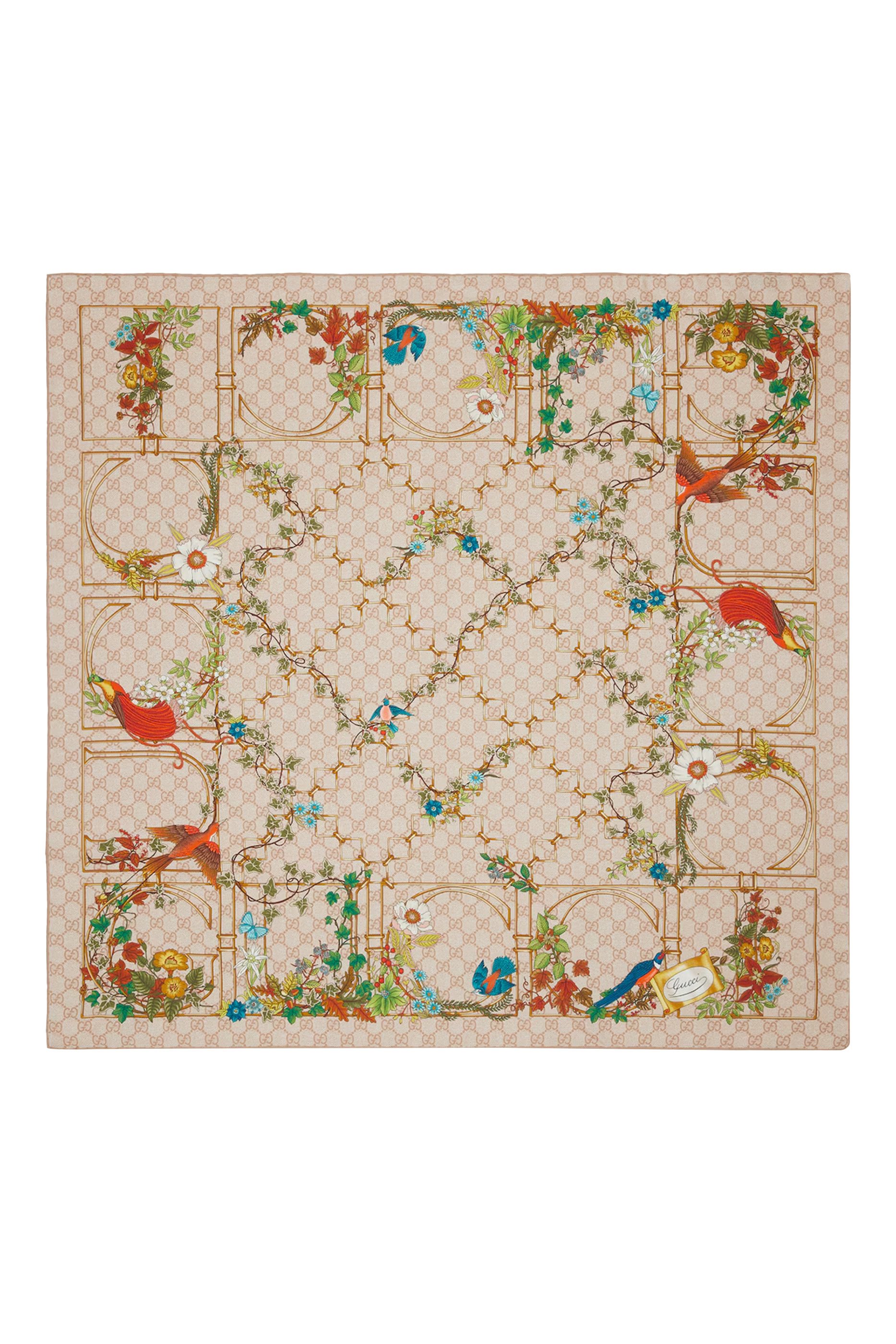 Animal and Floral Print Silk Carré