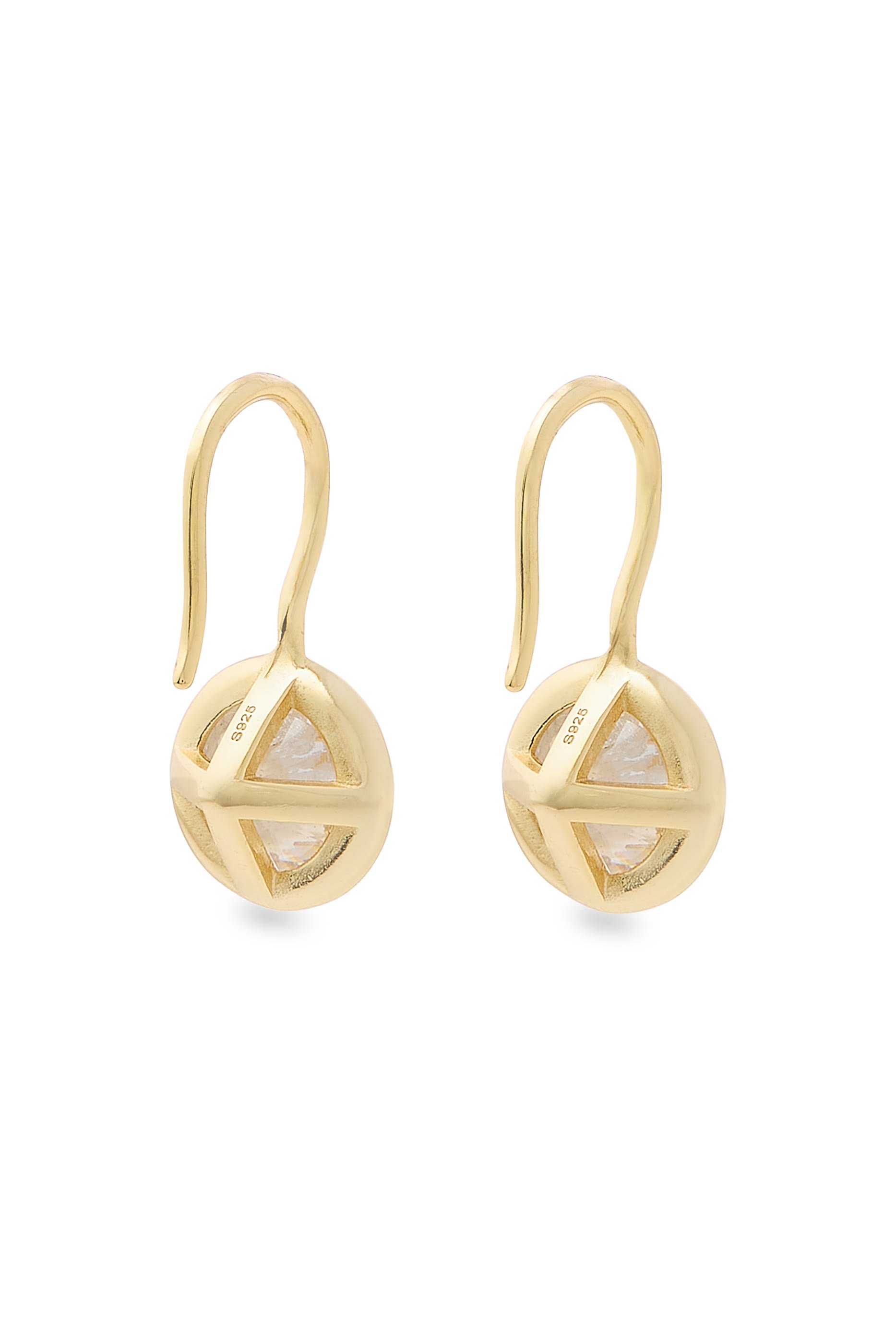  Bezel French Hook Earrings, 14k Vermeil on Sterling Silver & Cubic Zirconia