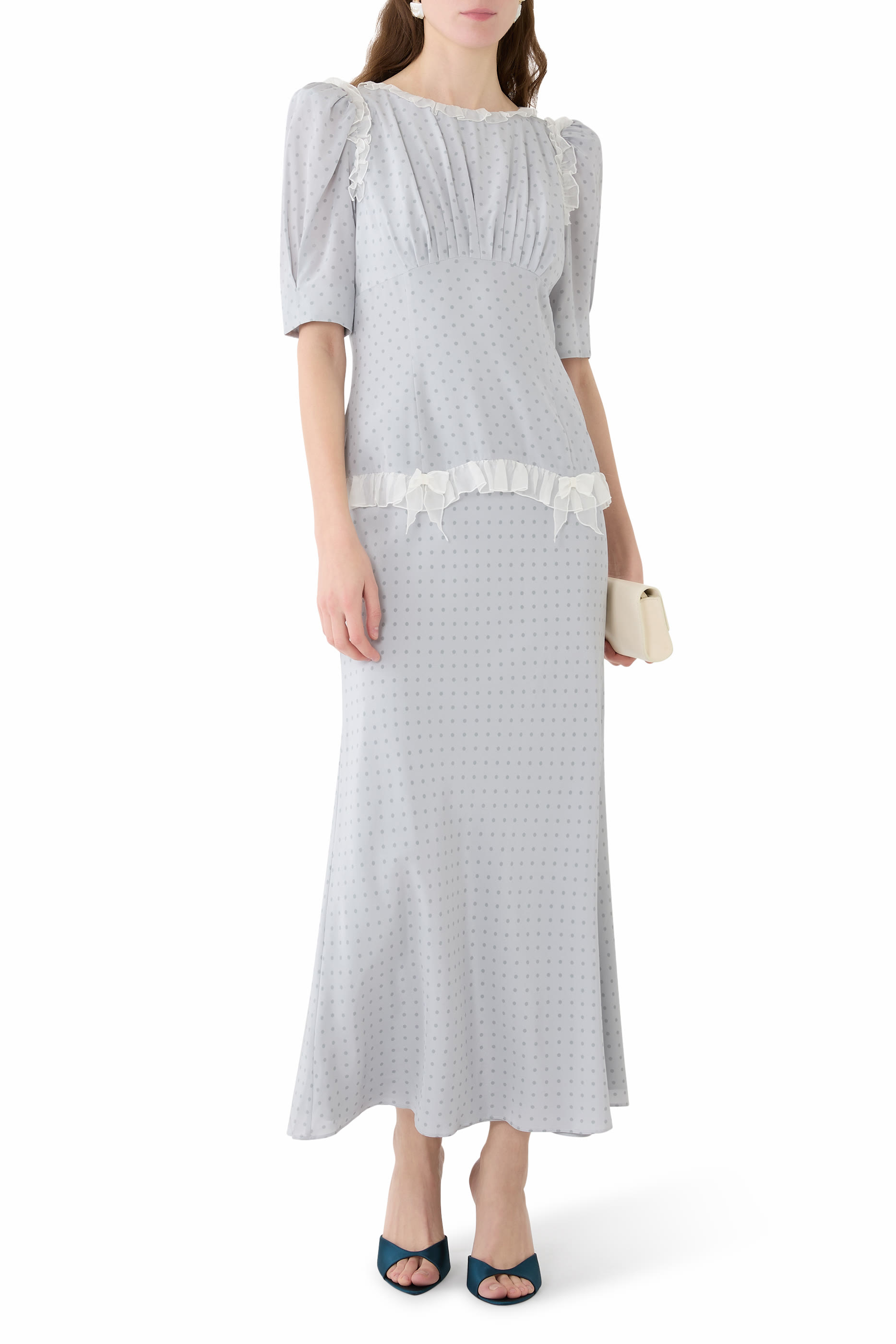 Polka Dot Print Ruffles Midi Dress