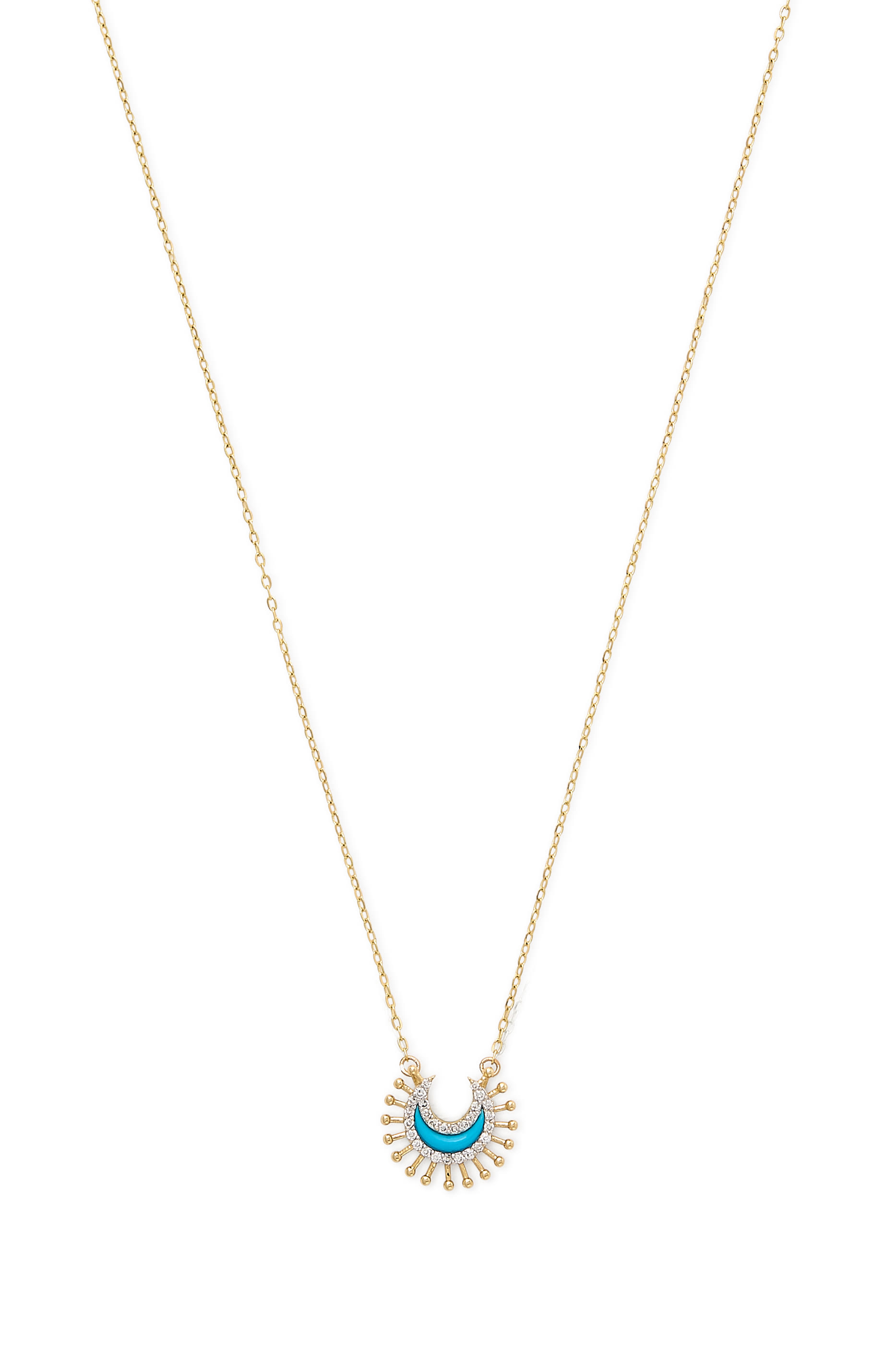 With Luck Necklace, 18K Yellow Gold with Turquoise & Diamonds