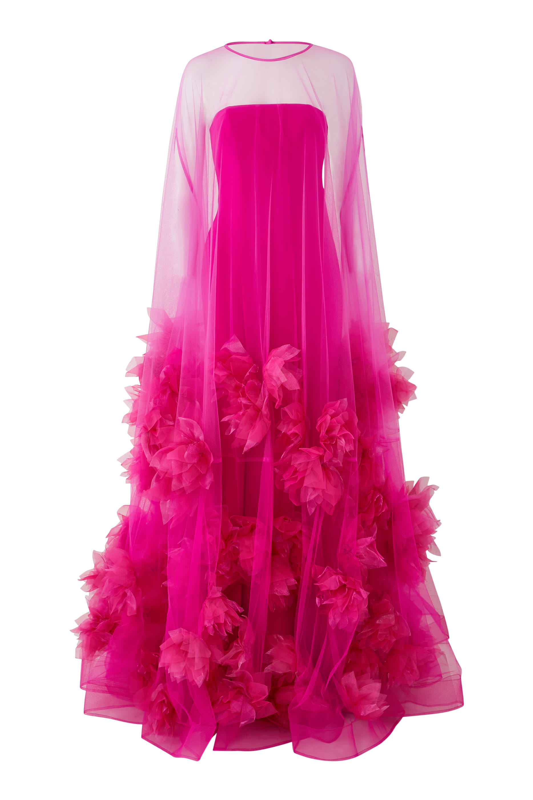 Tulle Strapless Gown with Floral Appliqu&eacute;s