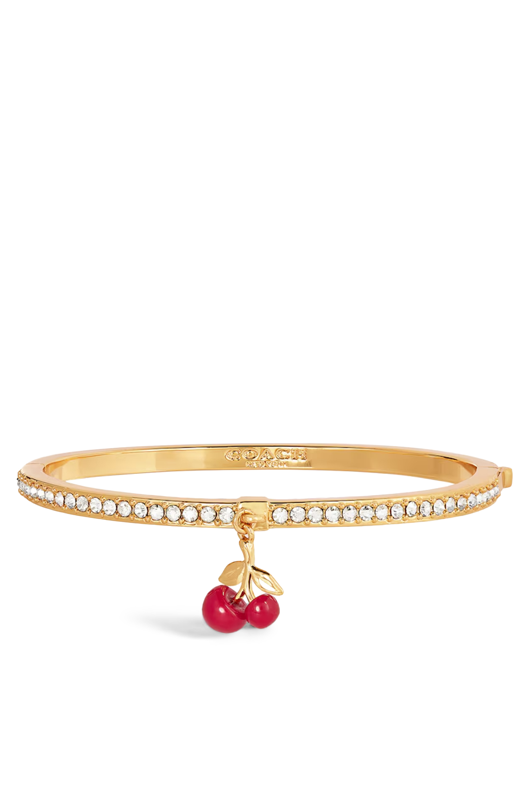 Cherry Cluster Charm Bangle Bracelet, Brass & Enamel, Glass Crystal