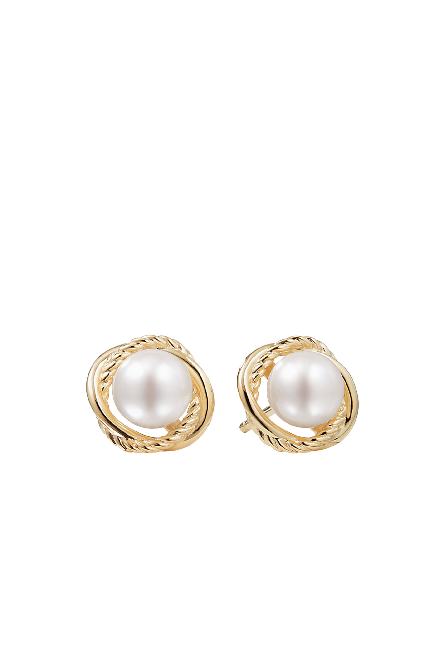 Crossover Infinity Pearl Earrings, 18k Yellow Gold with Diamond & Freshwater Pearl
