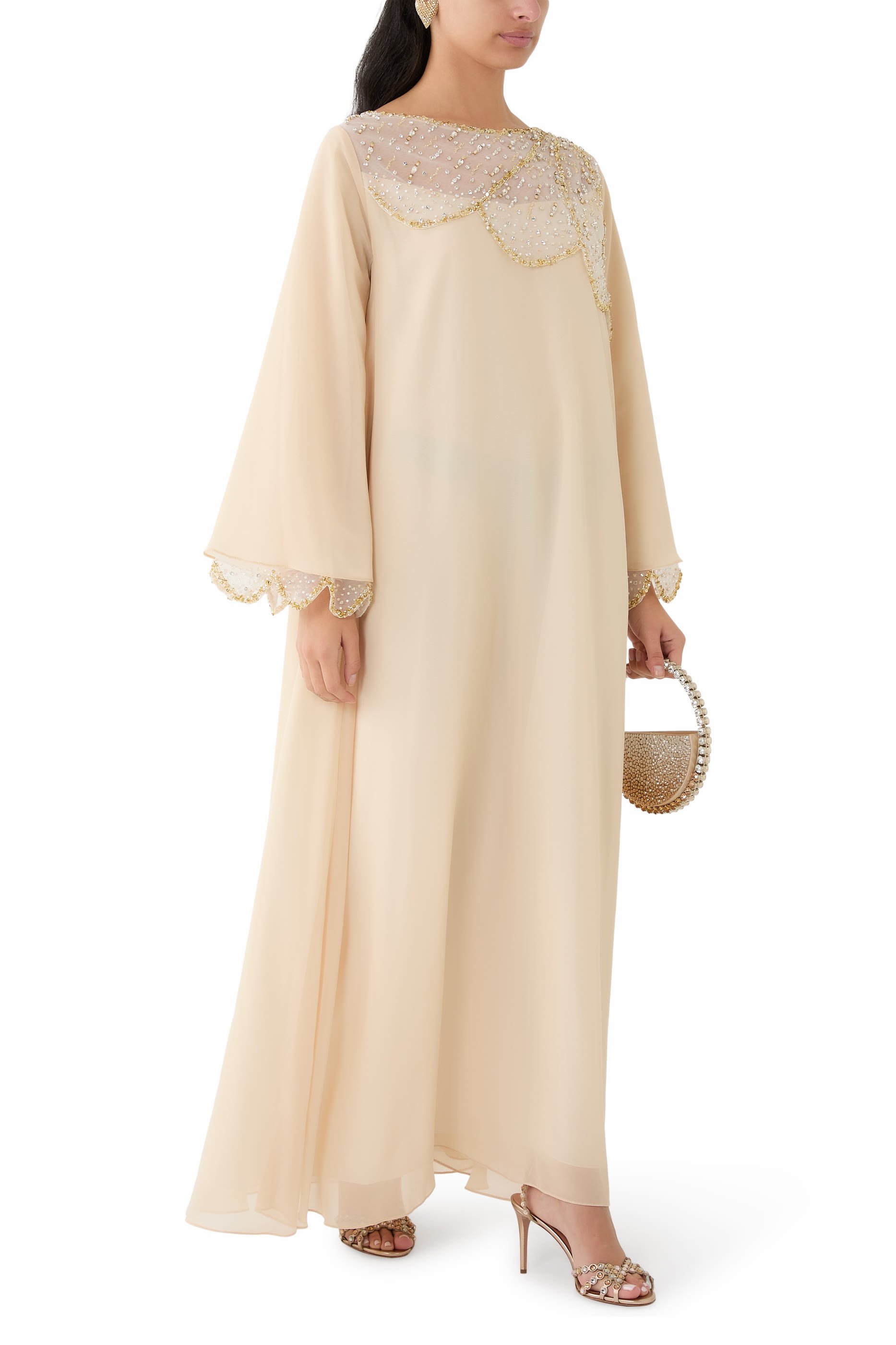 Scalloped Embellished Maxi Dress