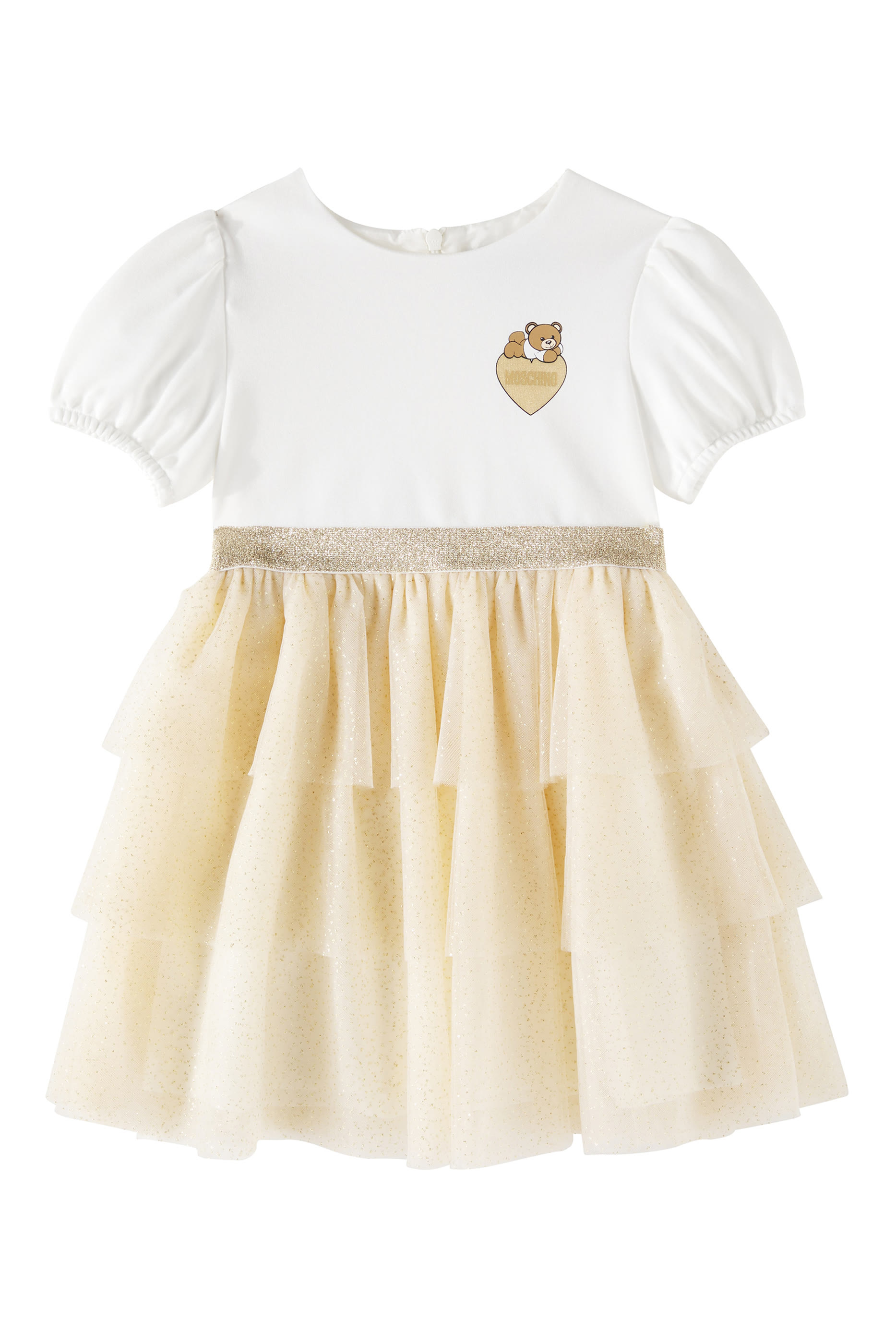 Kids Teddy Bear-Print Ruffle Dress