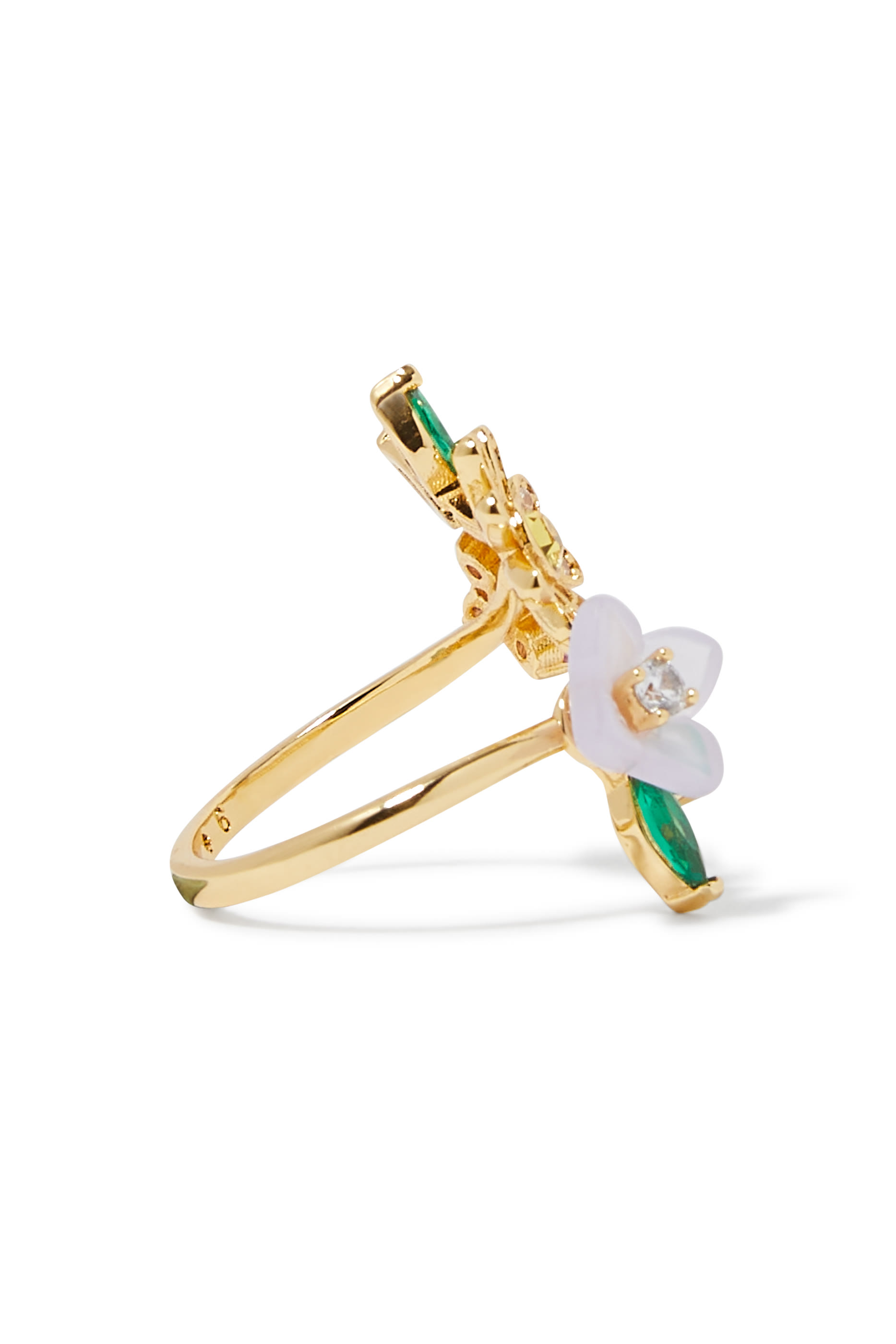 Bursting Blooms Wrap Ring, Brass & Cubic Zirconia, Czech Glass Stone, Resin