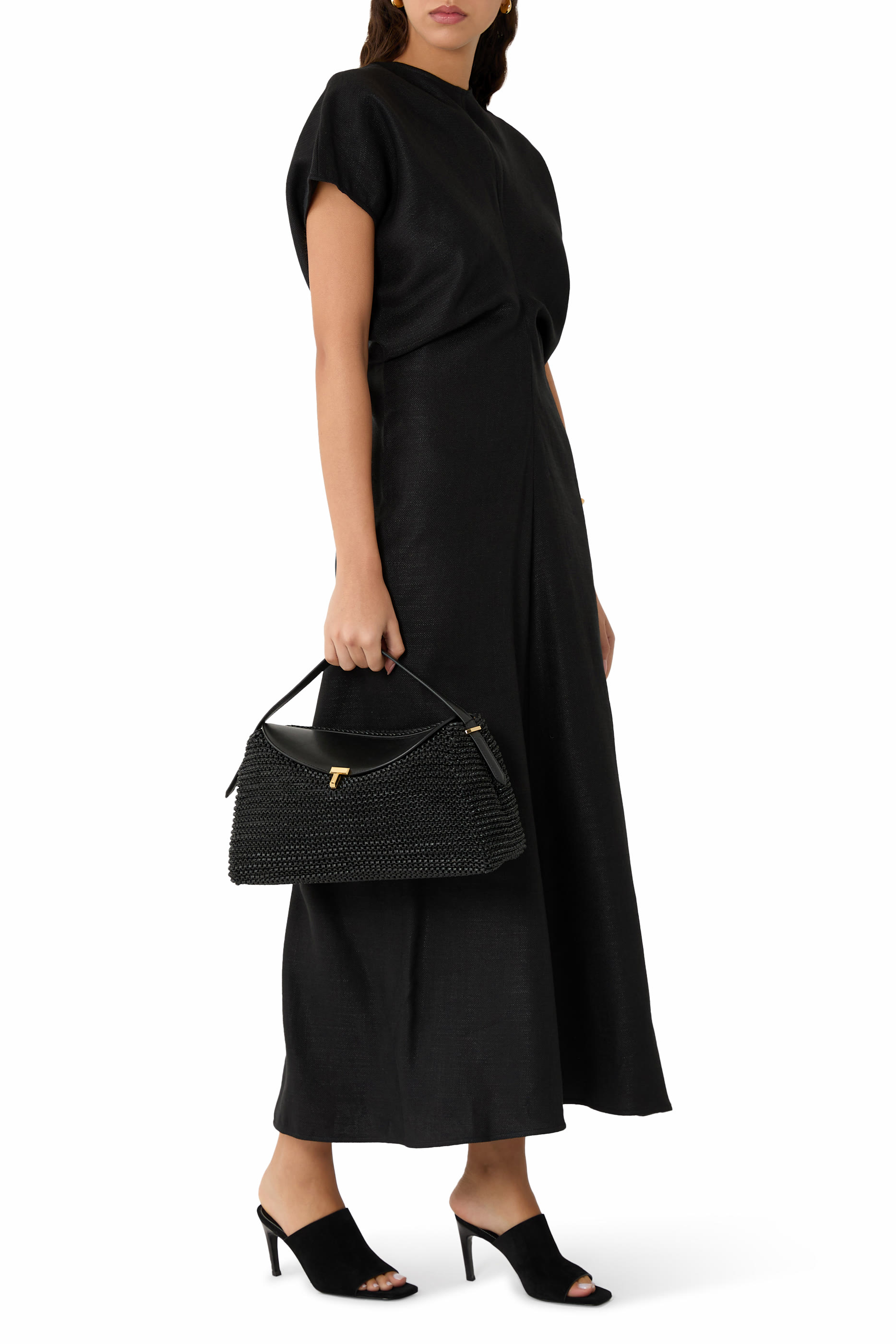  T-Lock Woven-Leather Top Handle Bag 