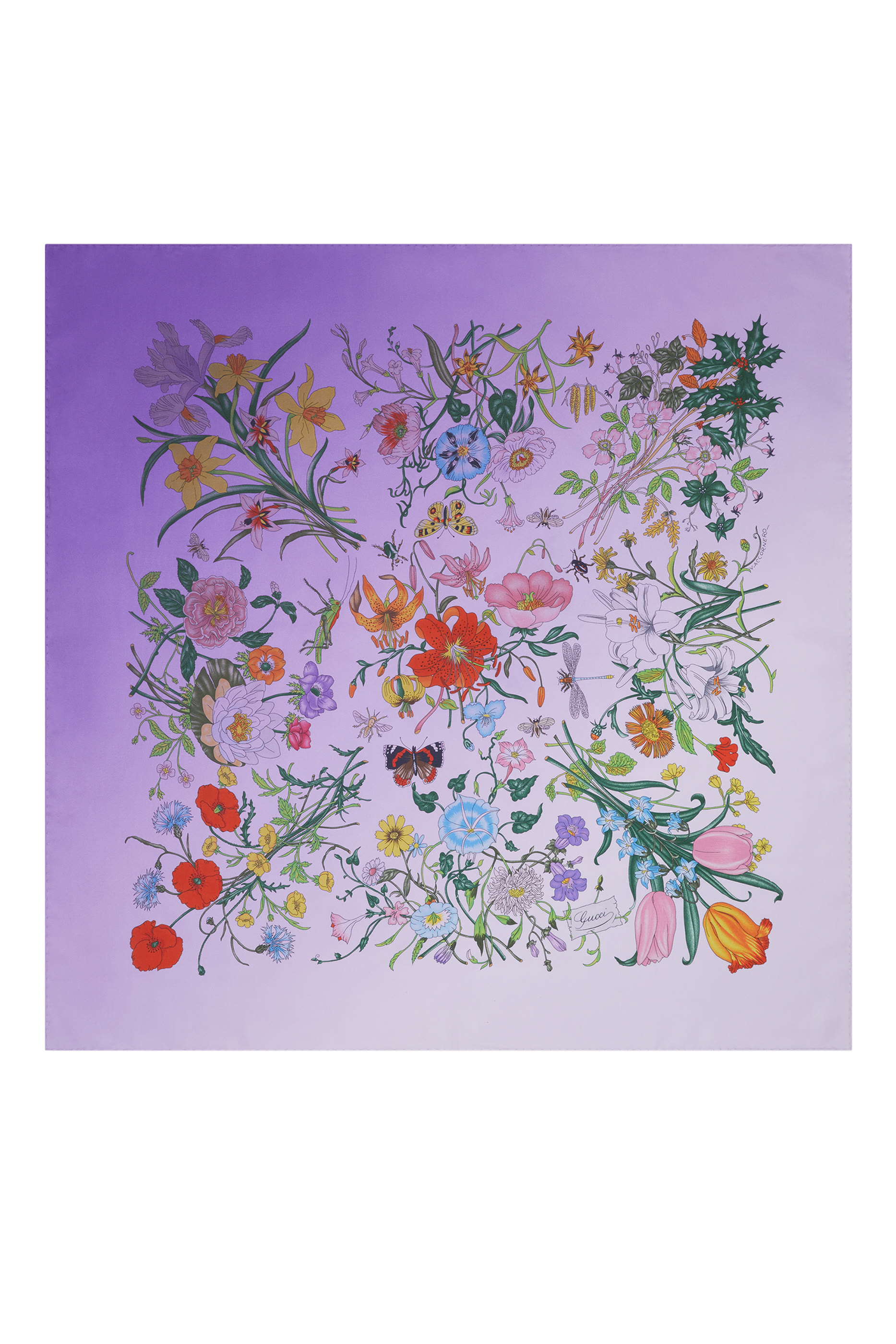 Printed Flora Silk Twill Carr&eacute;