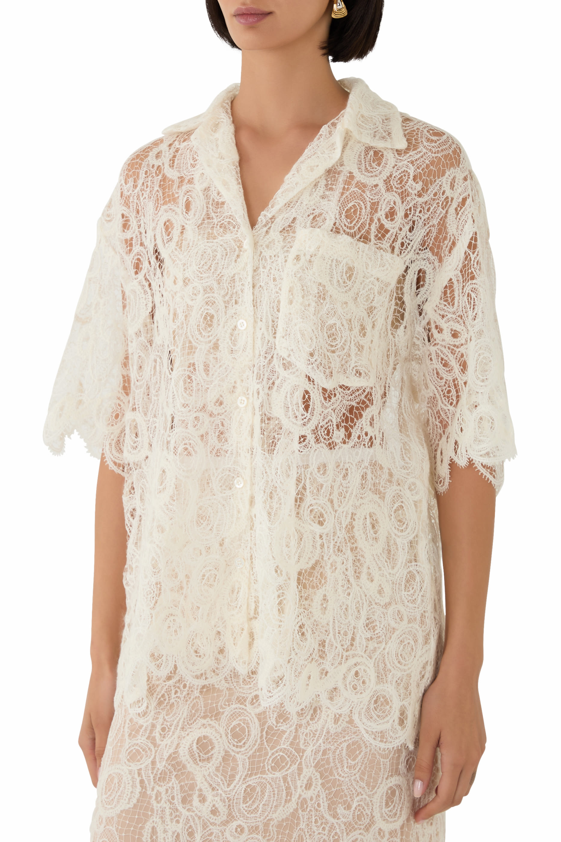 Lace Scalloped-Hem Shirt