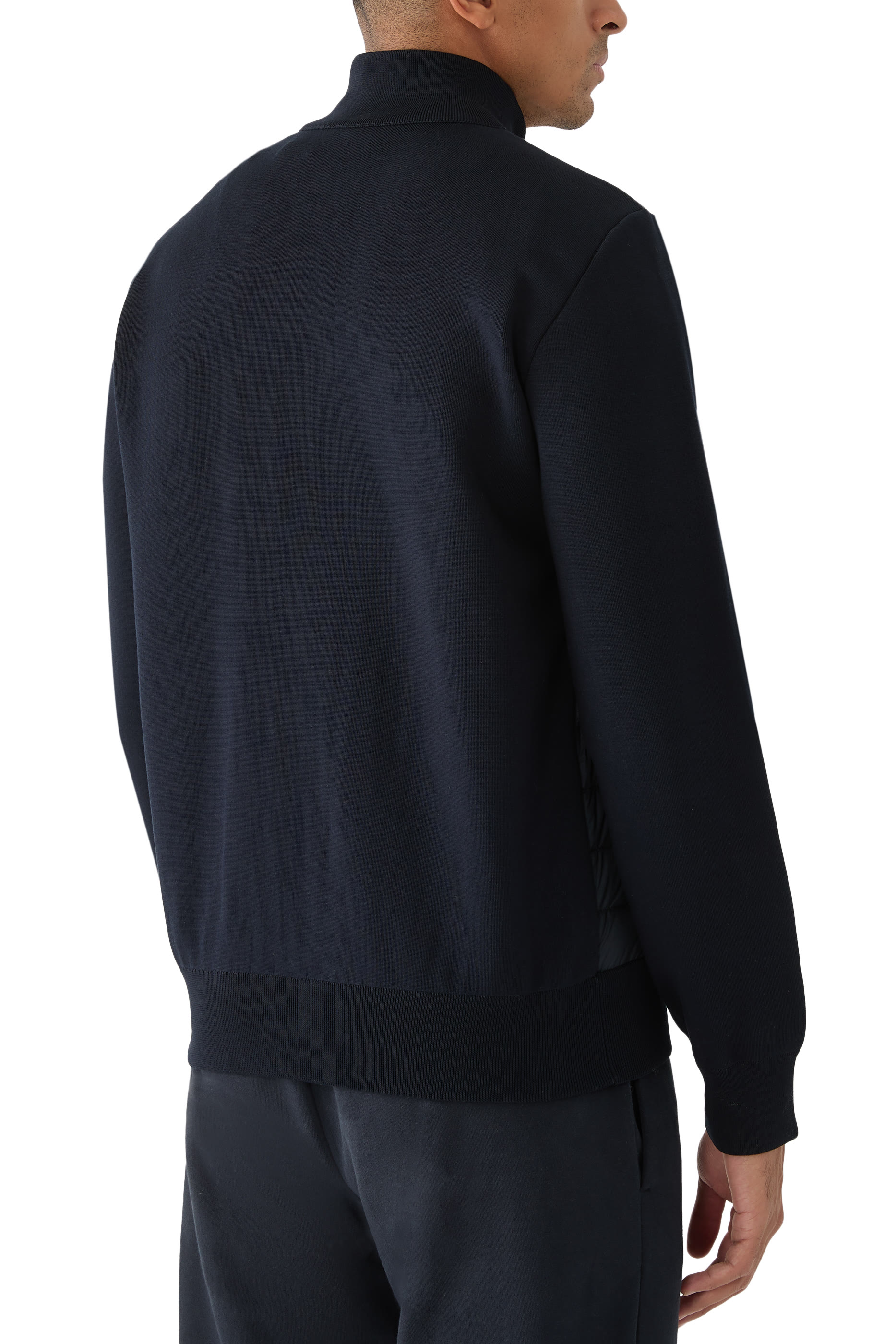 Padded Cr&ecirc;pe Cotton Zip-Up Cardigan