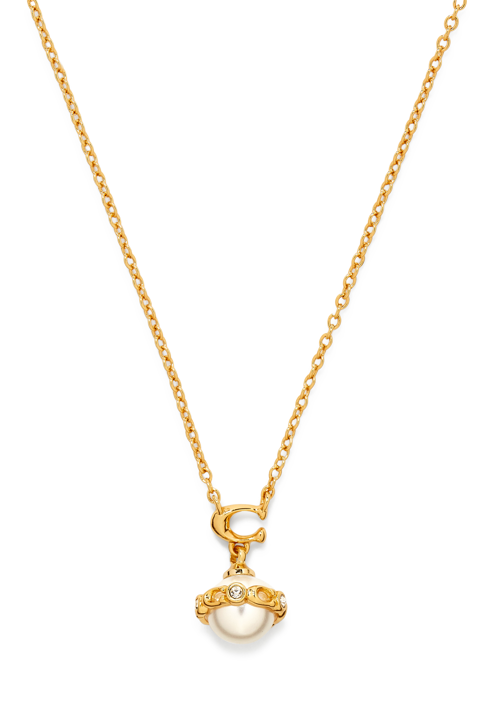 Pearl Orb Short Pendant Necklace, Plated Brass & Pearl