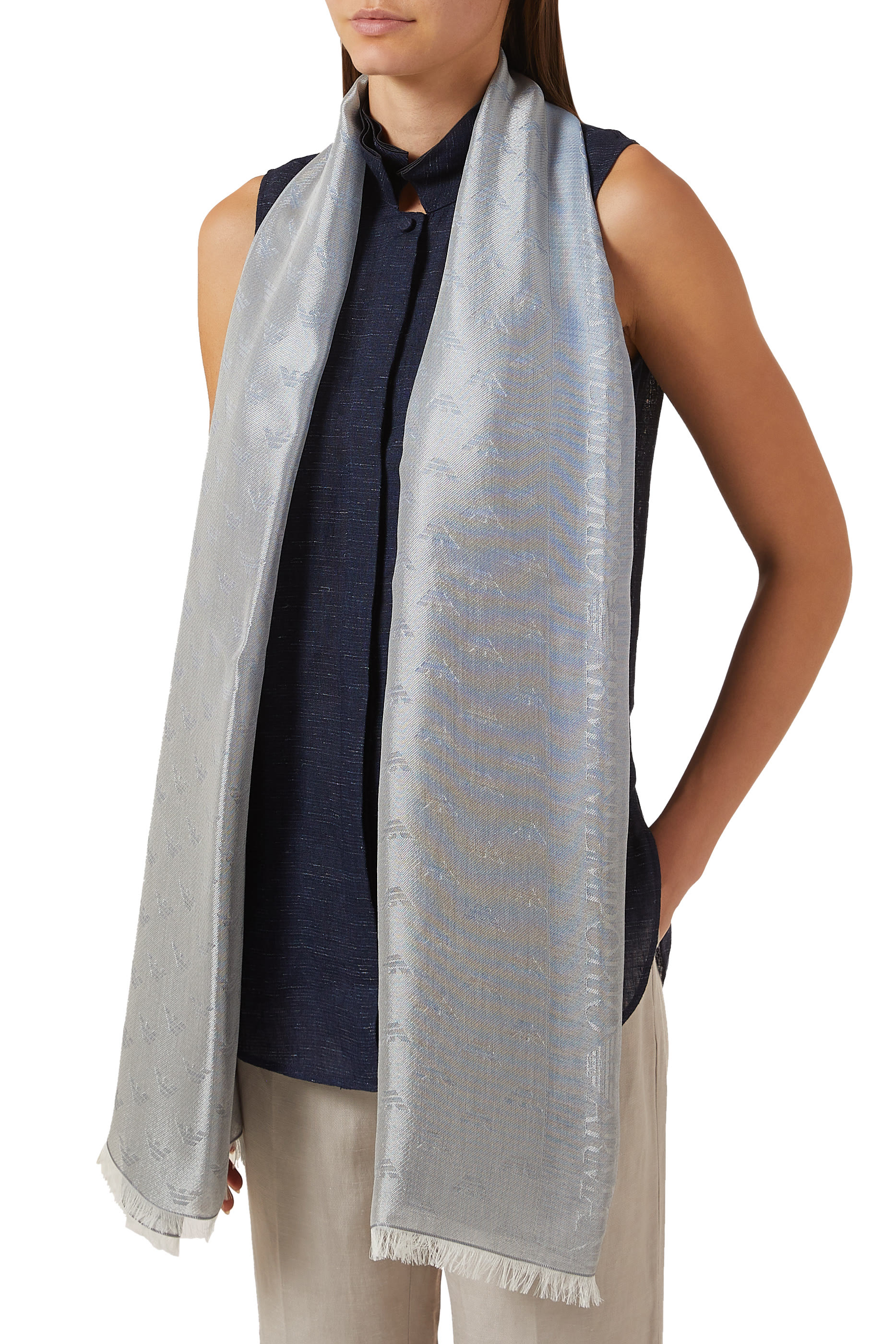 SCARF 180X75 CONTRASTED MICRO EAGLE LOGO AO:LIGHT GREY:One Size