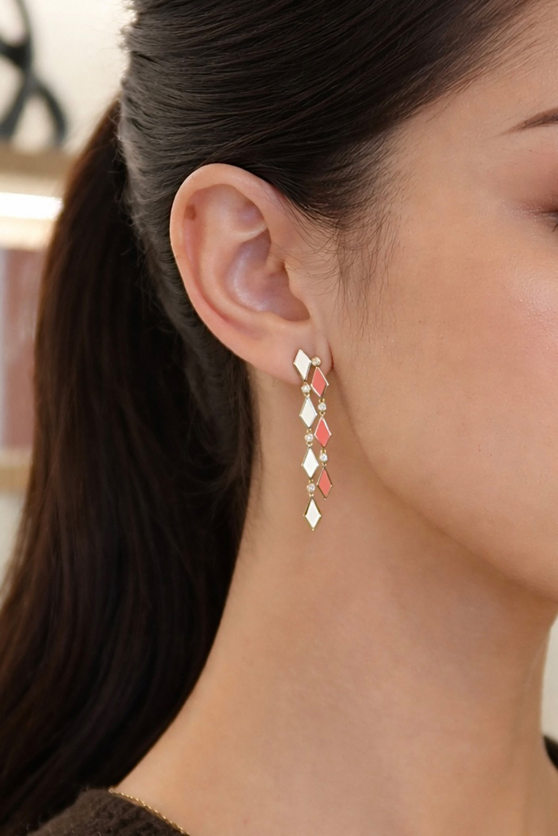 Ombre Earrings, 18k White Gold, Enamel & Diamonds