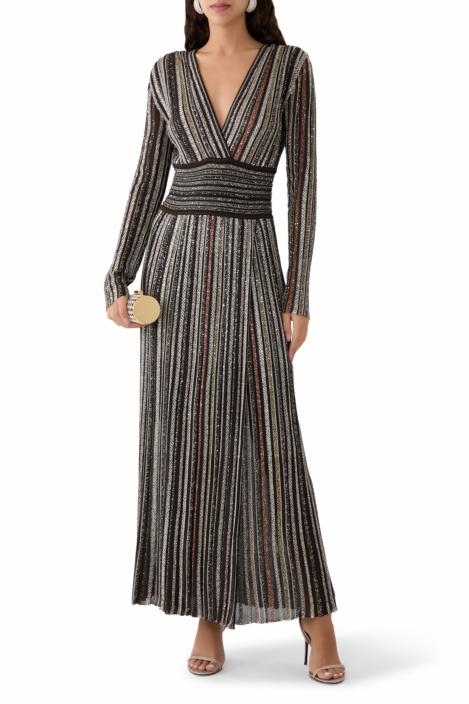Striped Sequins Knitted Maxi Dress