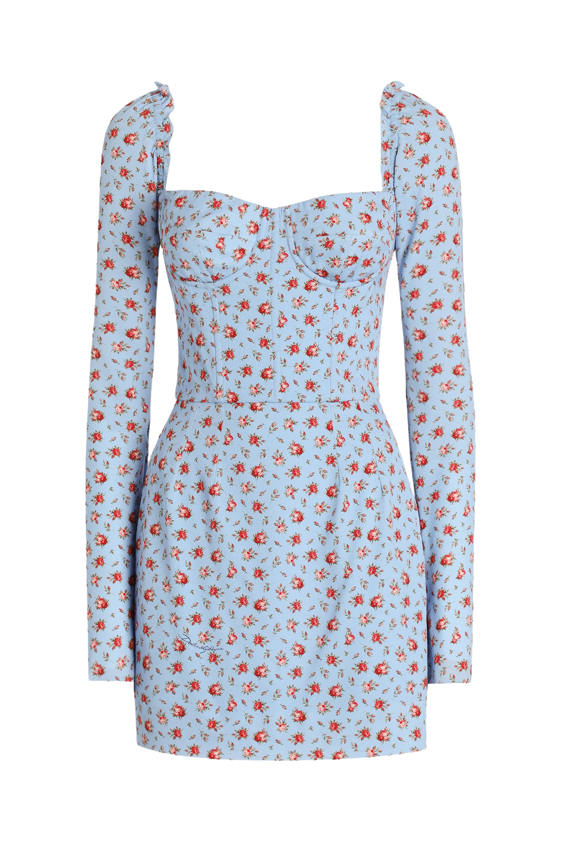 Small Rose-Print Short Charmeuse Dress