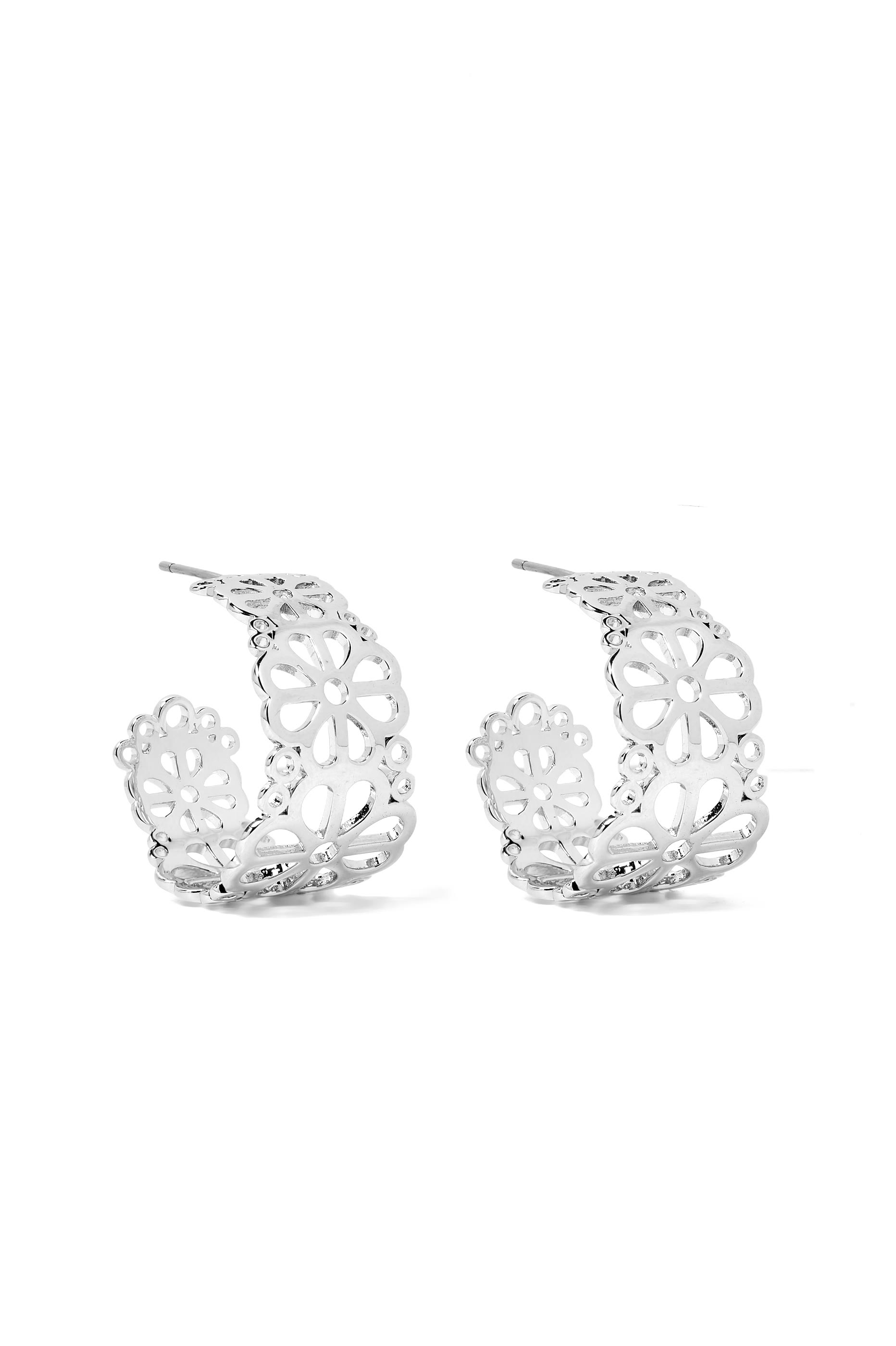 Spade Flower Lace Hoops, Plated Metal & Steel