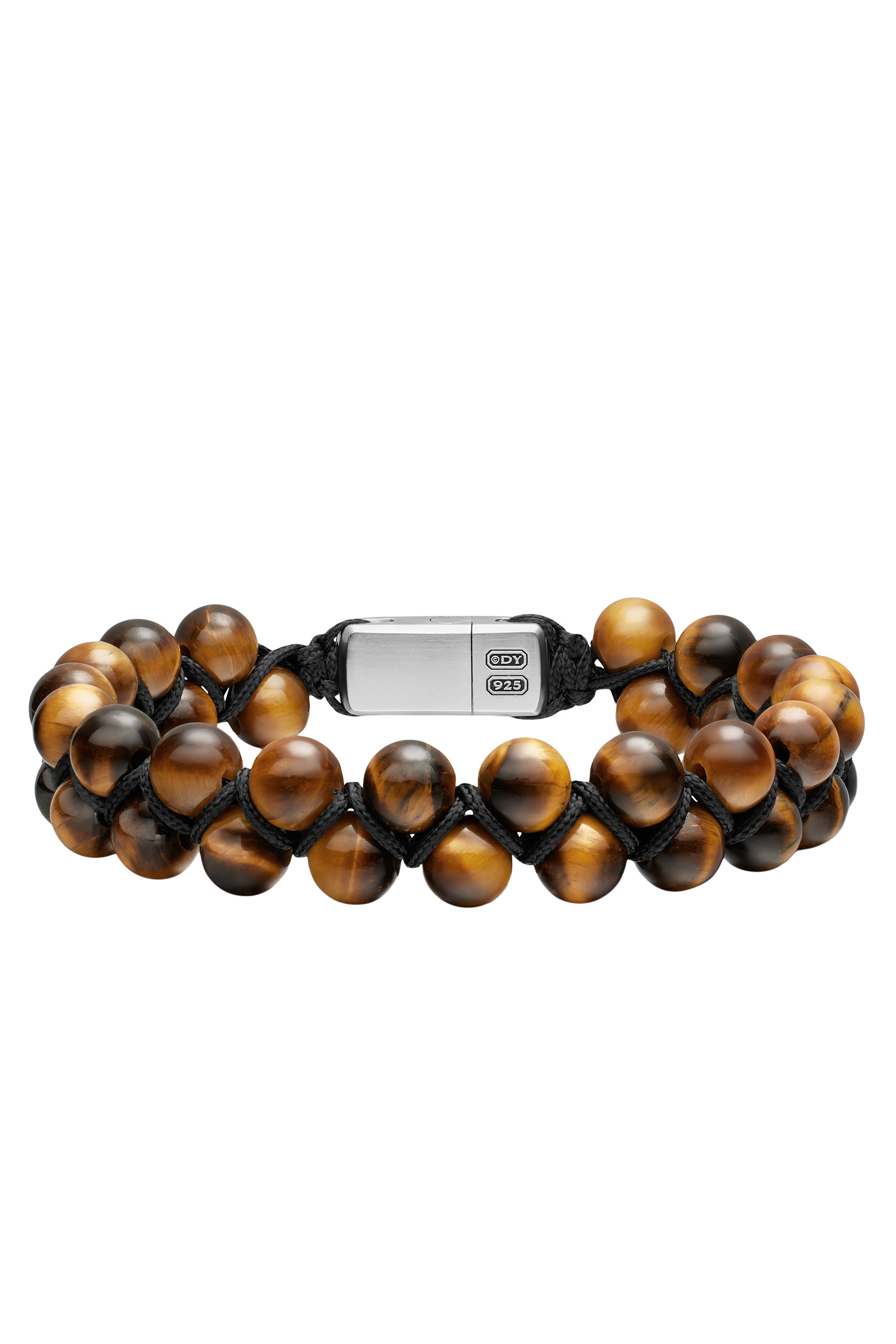 Spiritual Beads Two Row Woven Bracelet, Sterling Silver with Nylon, Black Onyx & Tiger&rsquo;s Eye