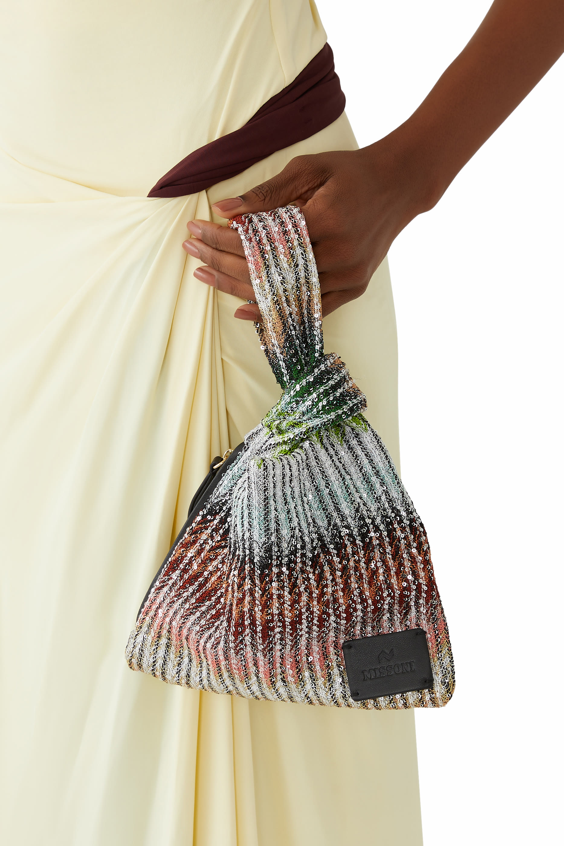 Exclusive Chevron Raschel Sequinned Knot Bag