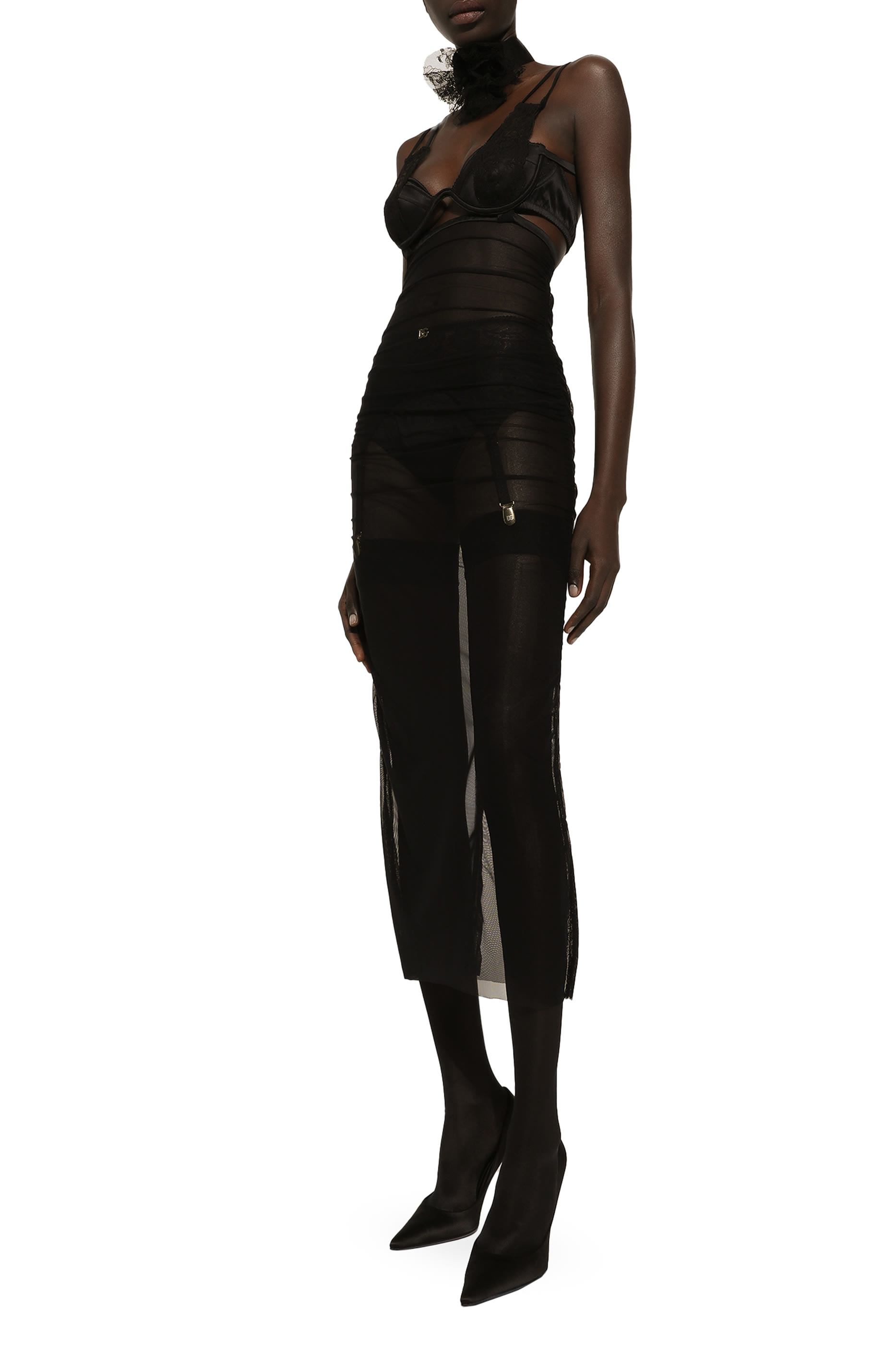 Tulle Calf-Length Dress with Corset Details