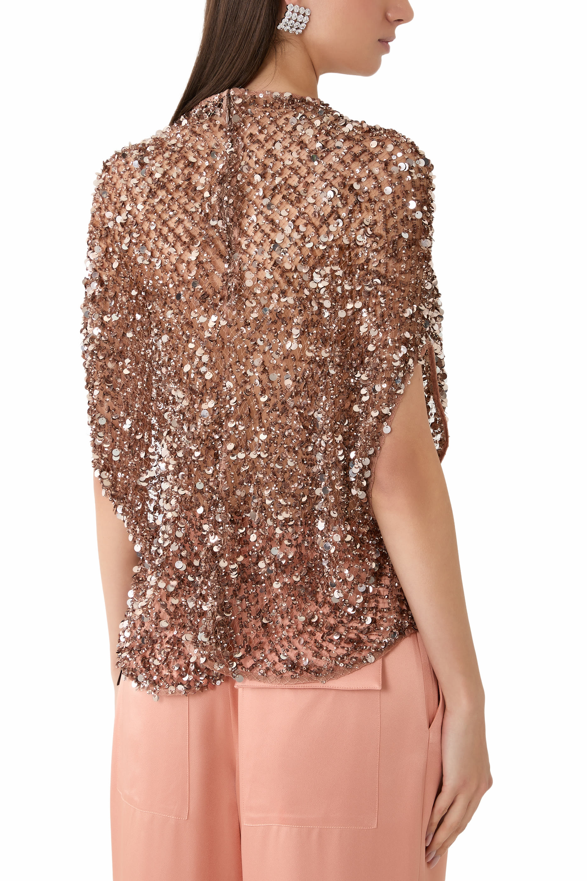 Net Mesh Sequin Cape T-Shirt