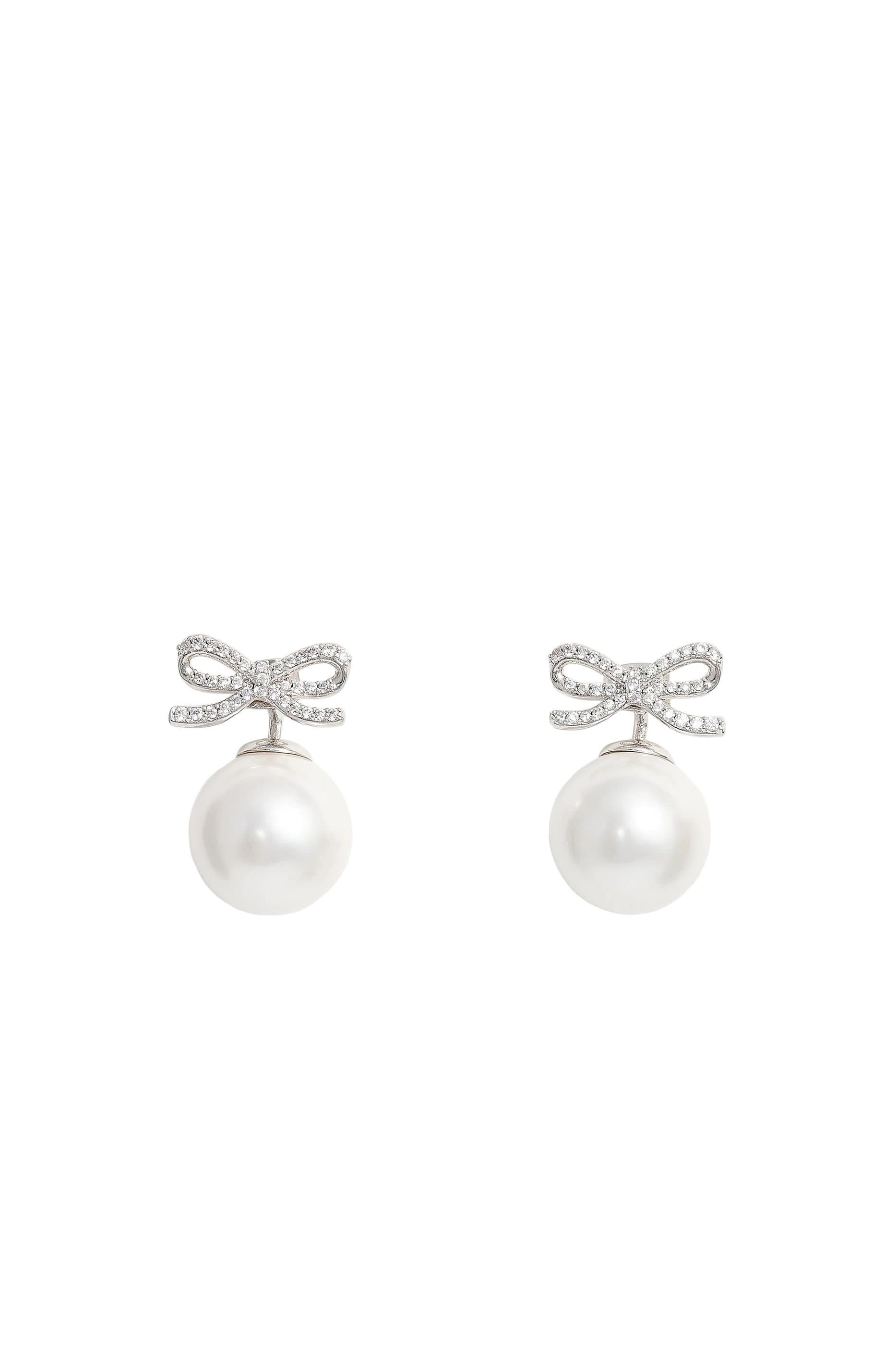 Crystal Bow Pearl Back Earrings