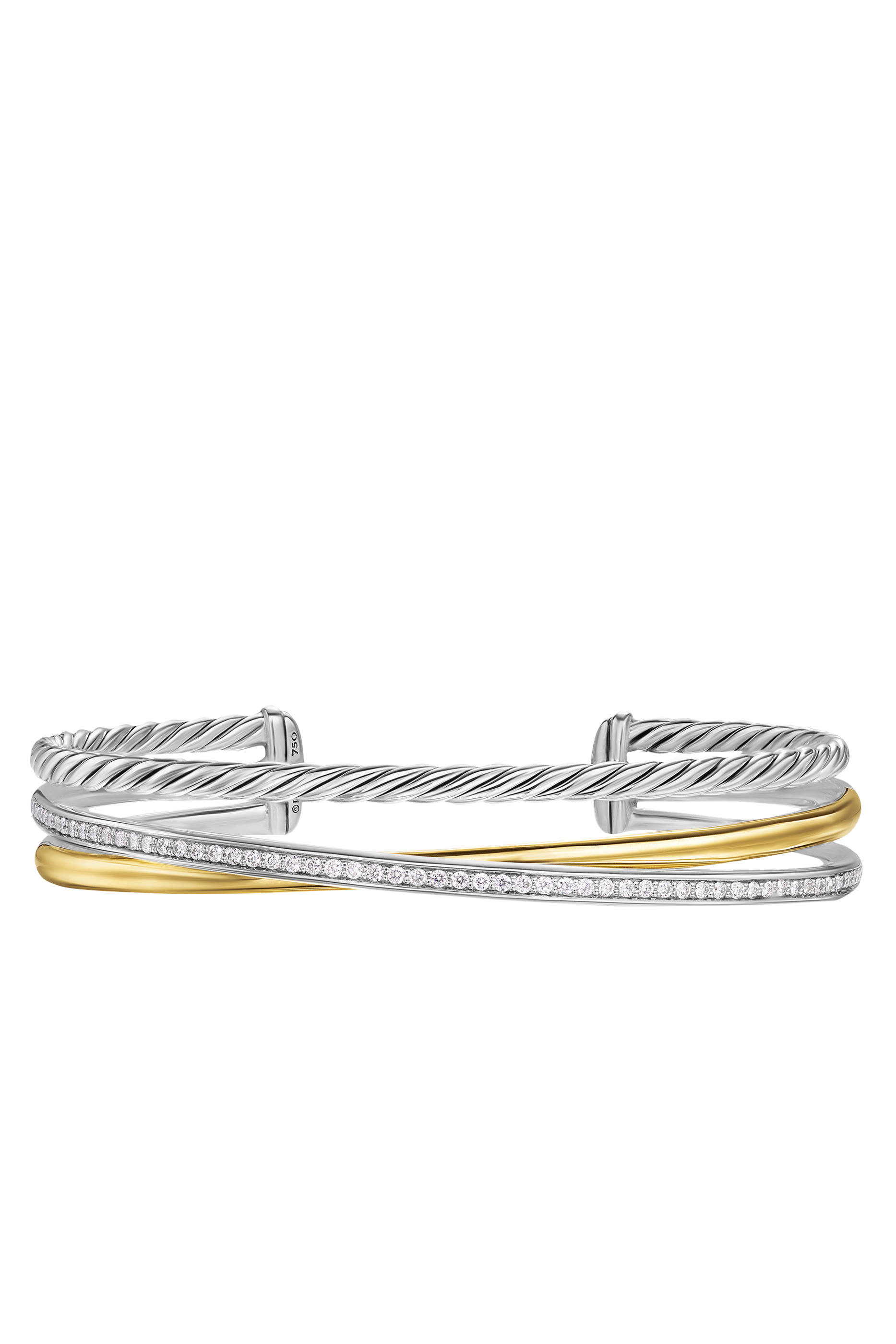 Crossover Three Row Bracelet, Sterling Silver with 18K Yellow Gold & Diamonds