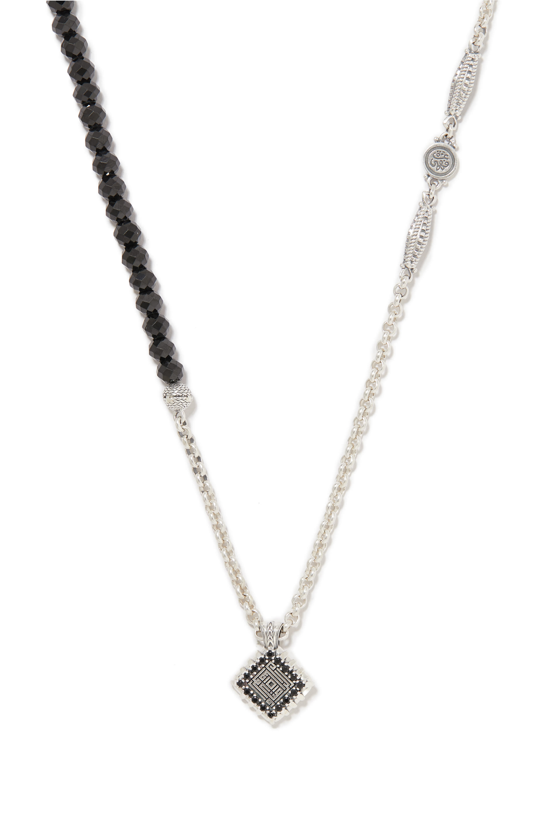 Kufic Necklace, Silver & Onyx, Spinel