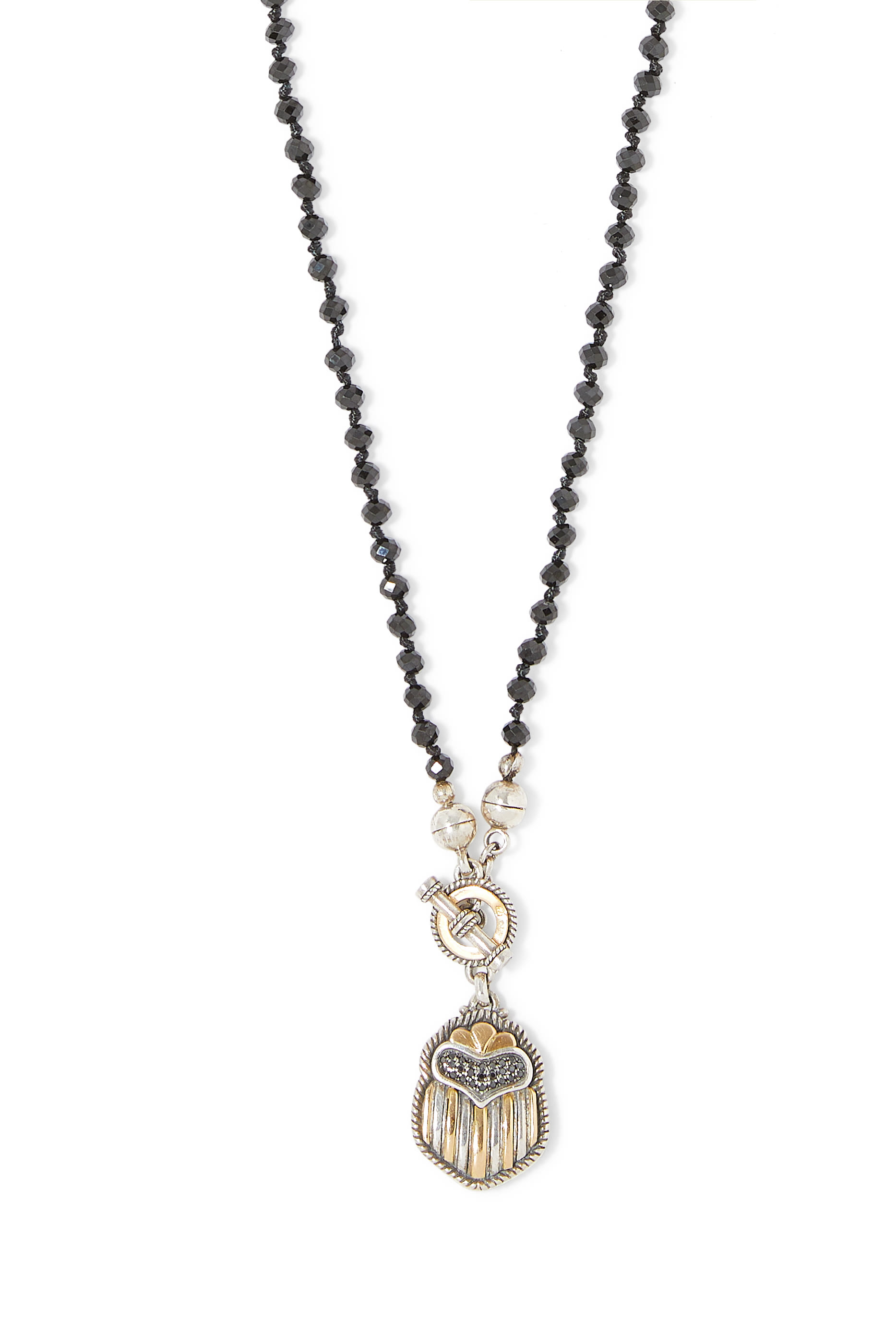 Multi-Wear Scarab Necklace, 18k Gold with Sterling Silver, Black Onyx & Black Diamonds