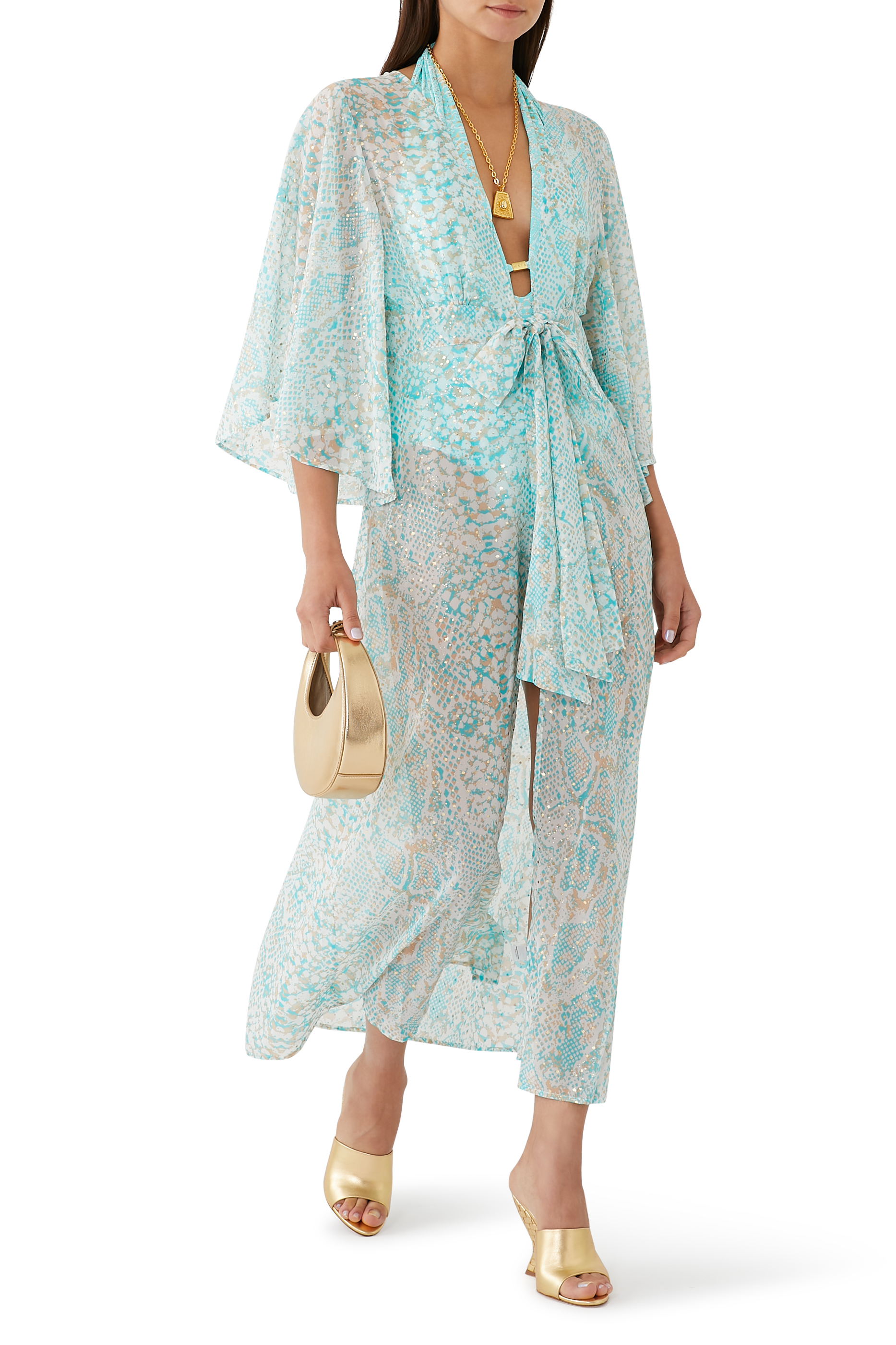 Freya Snake-Print Open-Front Maxi Kaftan