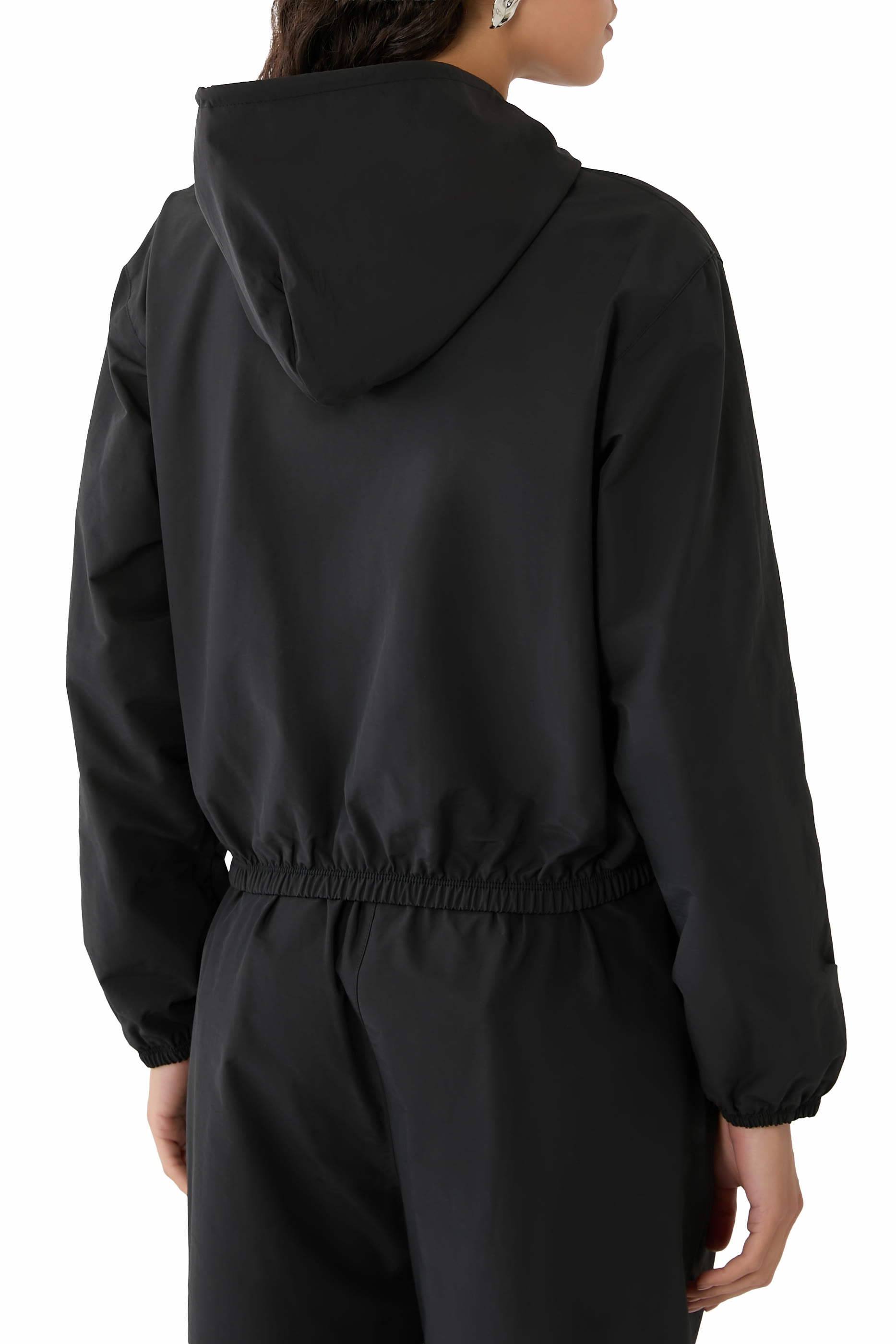 Cropped Zip-Up Hoodie with Crystal Drawcord