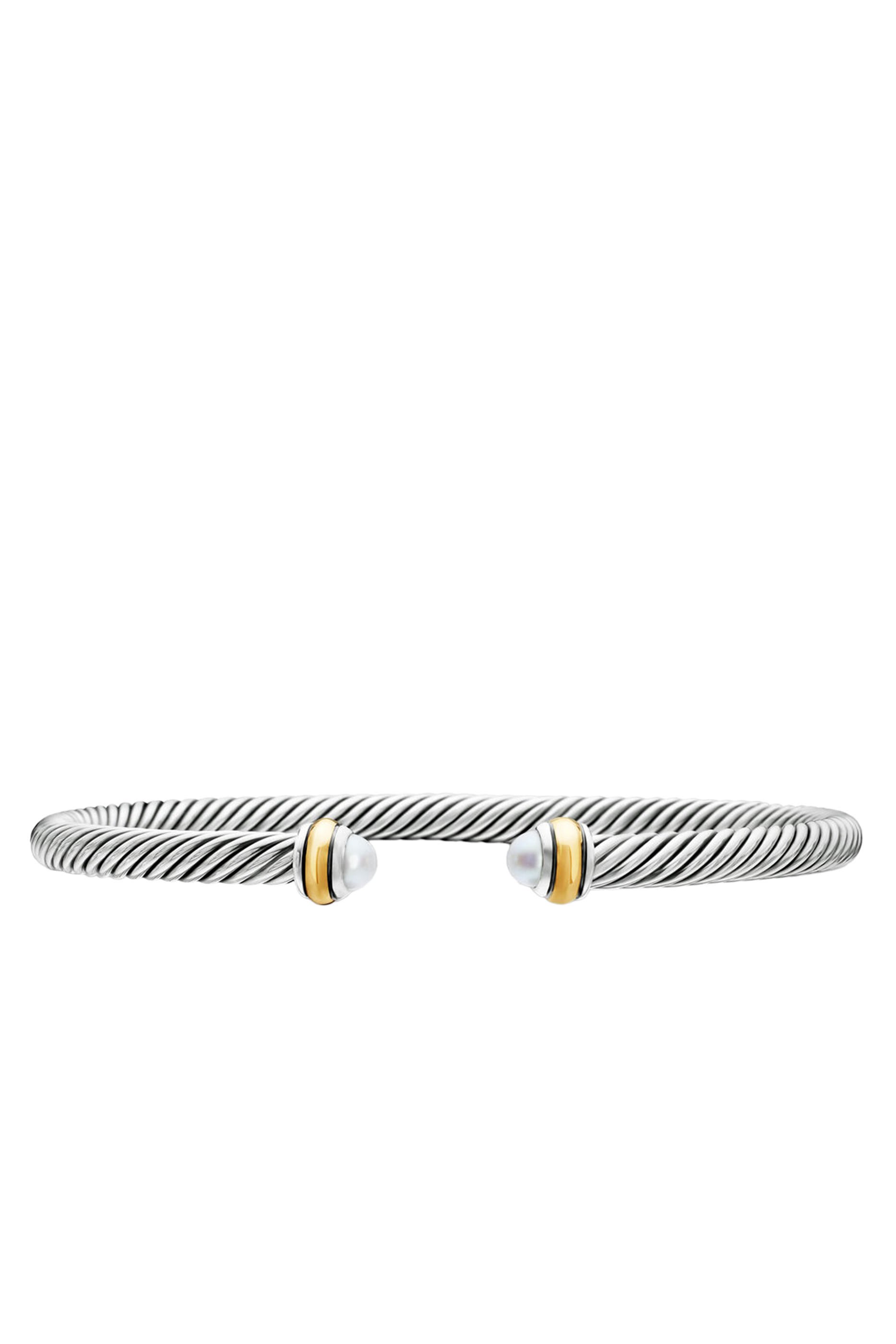 Classic Cable Bracelet, 18K Yellow Gold with Sterling Silver & Pearls