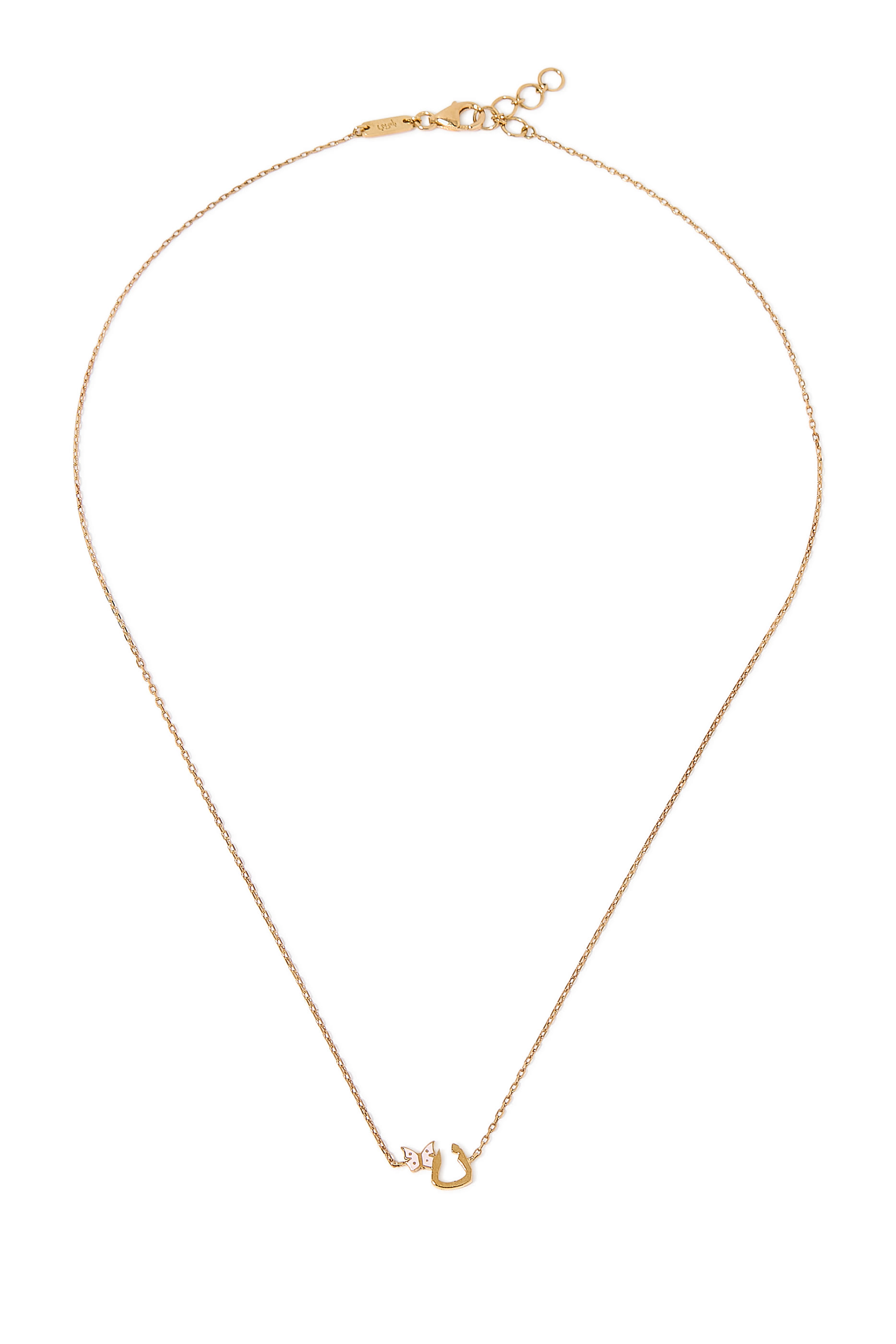 Kids Tiny Bling Butterfly Letter 'Noon' Necklace, 18K Yellow Gold & Enamel