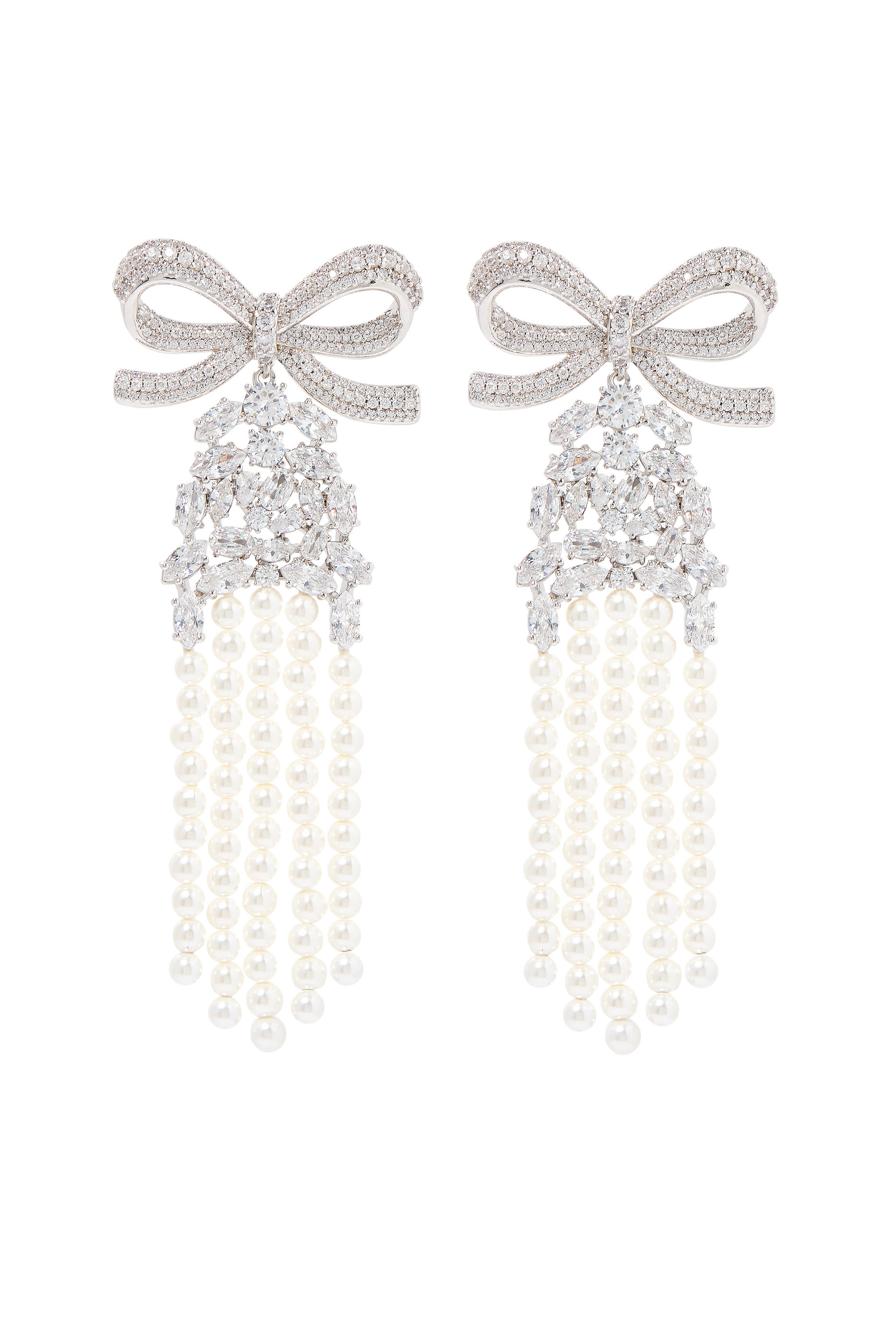 Crystal Bow Pearl Droplet Earrings