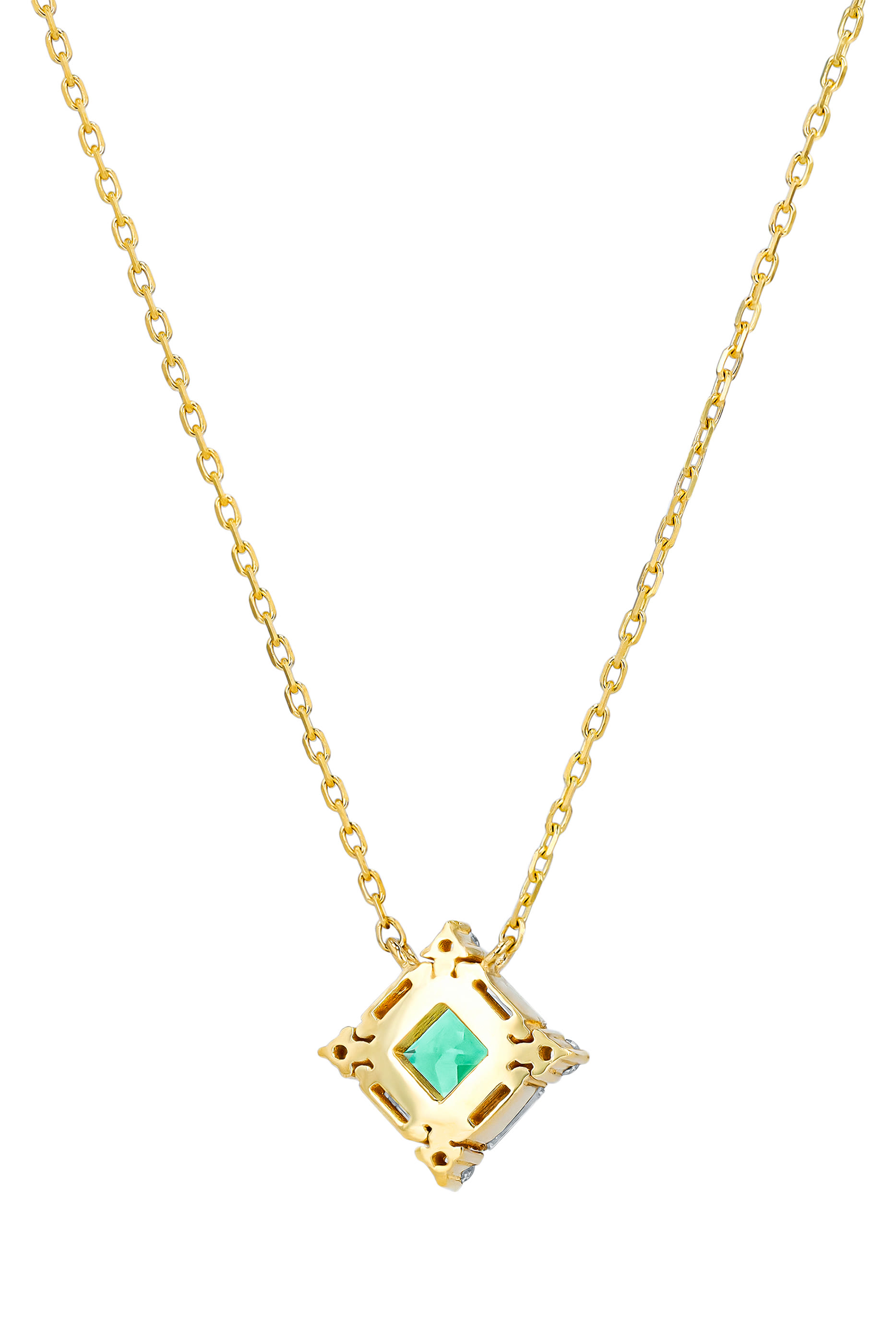 Princess Mini Pendant, 18k Yellow Gold with Emerald & Diamonds