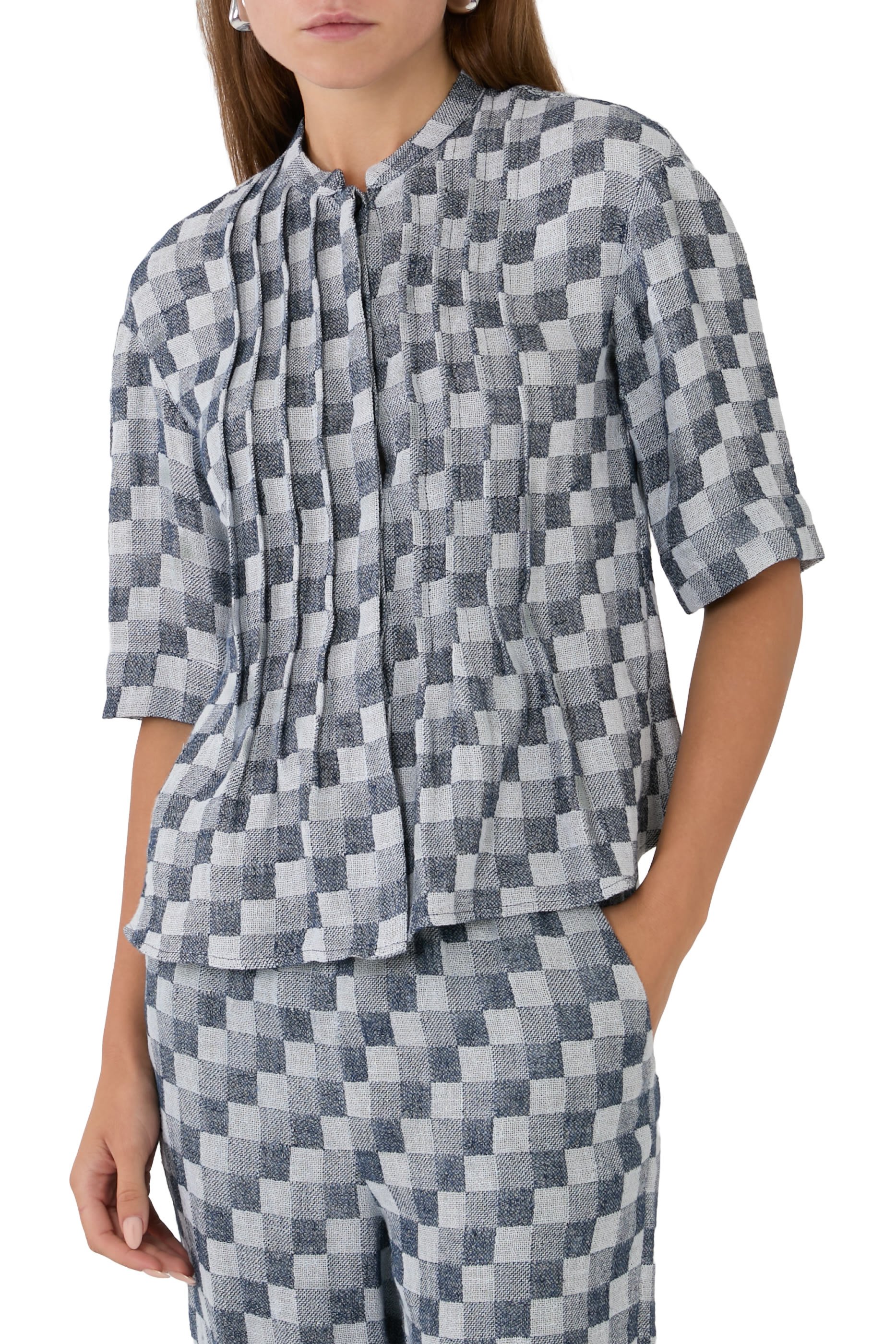 Check Linen Gauze Top