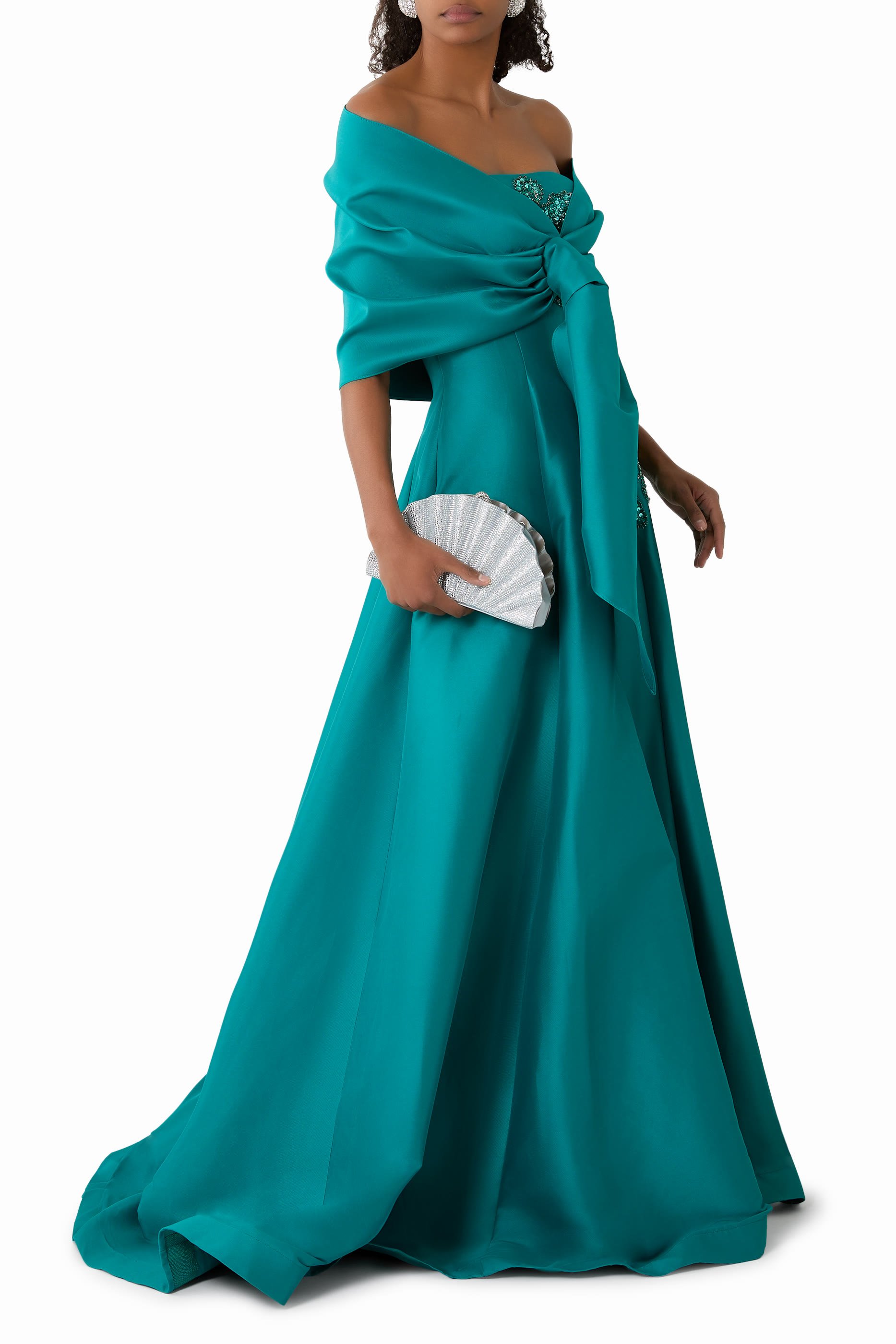 Intricate Floral Appliqu&eacute; Strapless A-Line Gown